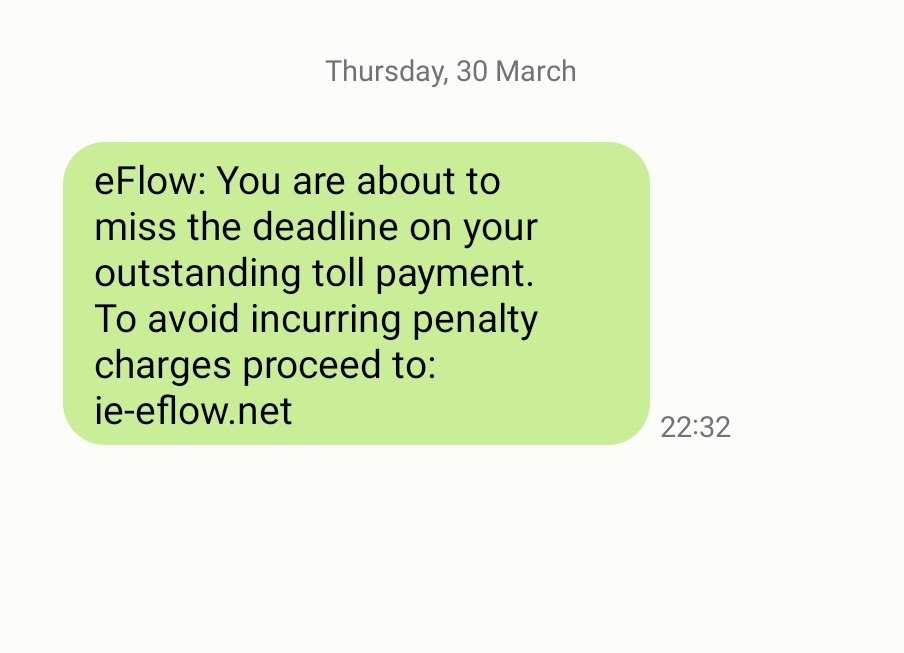 EToll scam text message