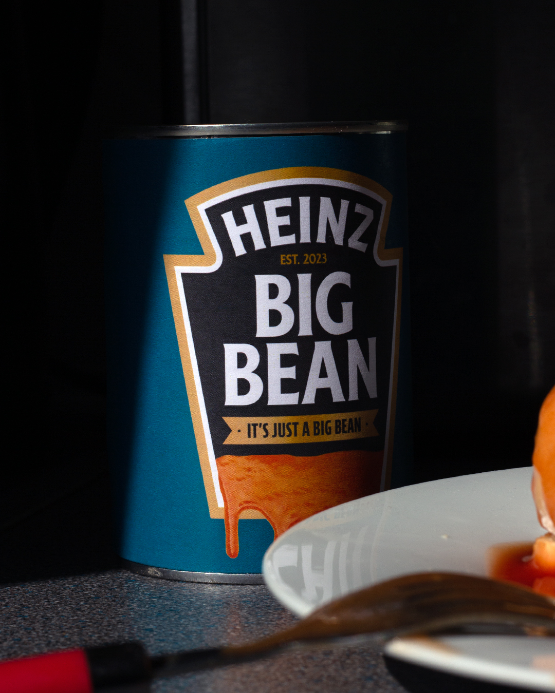 A mock up of a Heinz tin for the giant baked bean