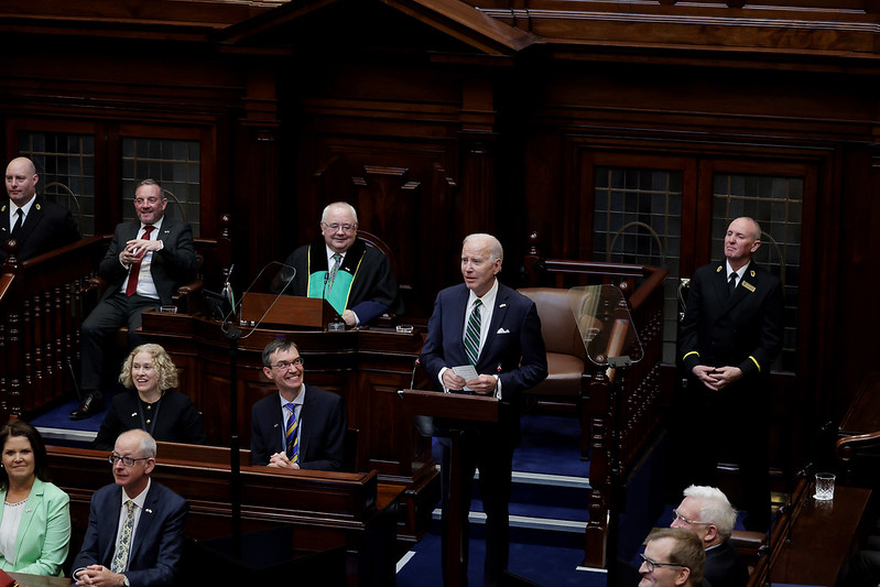 US President Joe Biden addresses the Joint Houses of the Oireachtas
