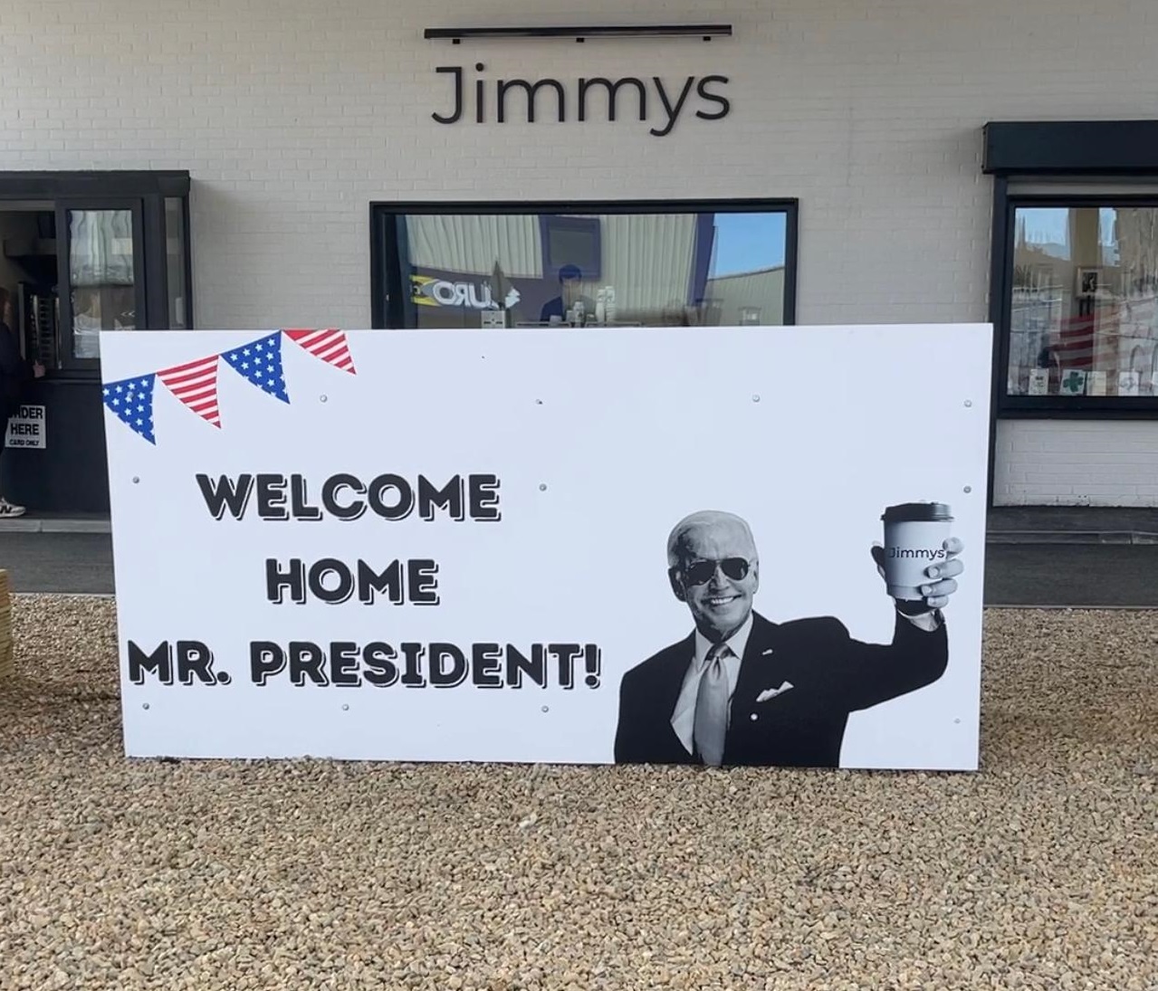 A sign welcoming US President Joe Biden to Ballina, Co Mayo