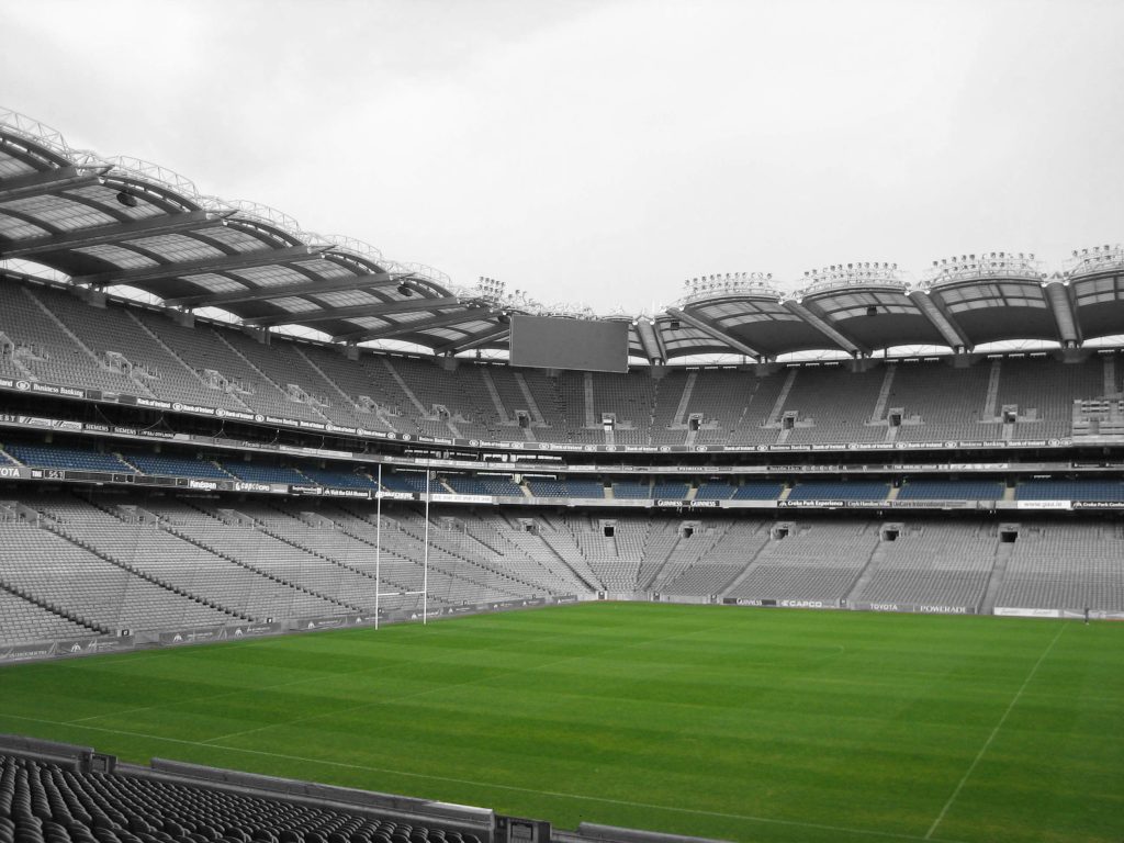 Euro 2028. Image shows an empty Croke Park pitch surrounded by empty stands.