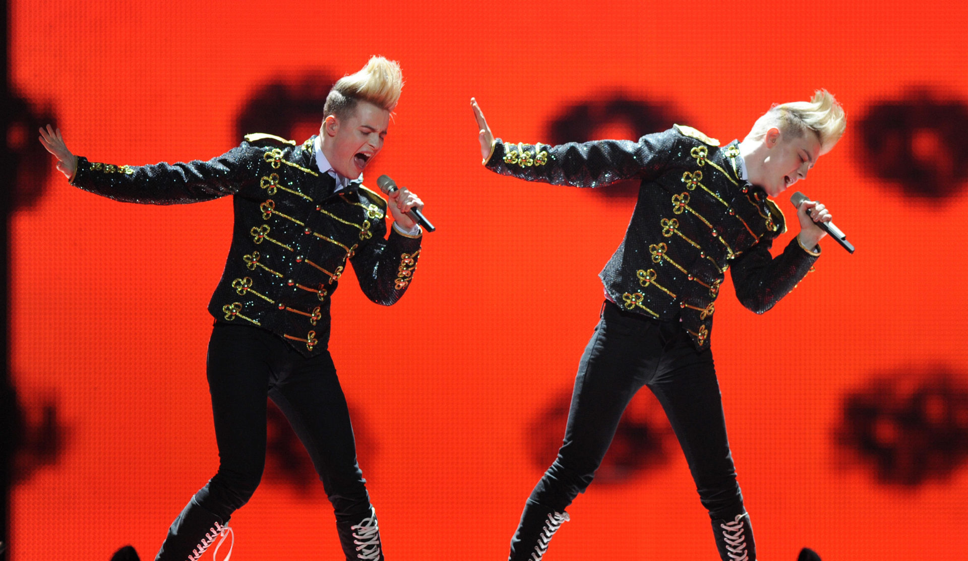Jedward perform during a rehearsal for the Second Semi-Final of Eurovision in Duesseldorf, Germany, 4-5-11. 