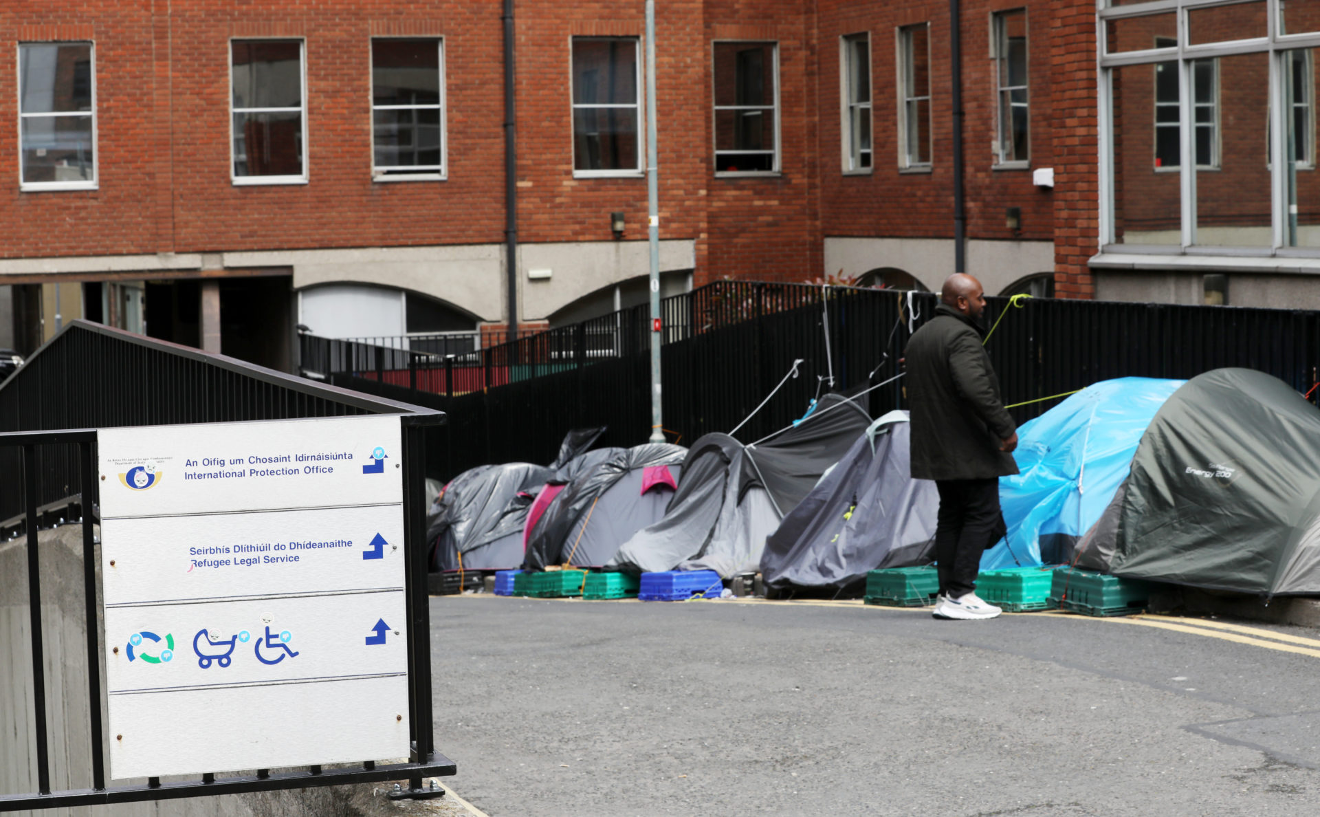 Pictured are tents outside the International Protection Office on Mount Street. Asylum seekers who have not been provided with accomodation have pitched their tents here in protest.