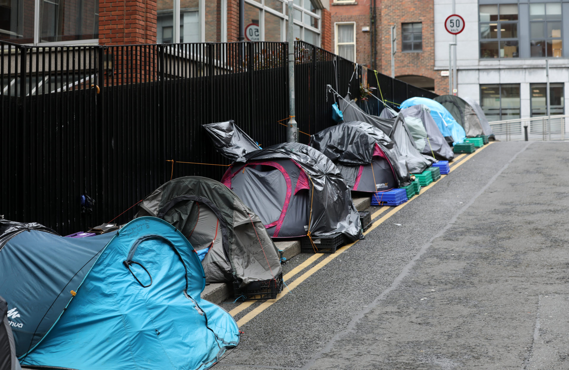 Pictured are tents outside the International Protection Office on Mount Street. Asylum seekers who have not been provided with accomodation have pitched their tents here in protest.