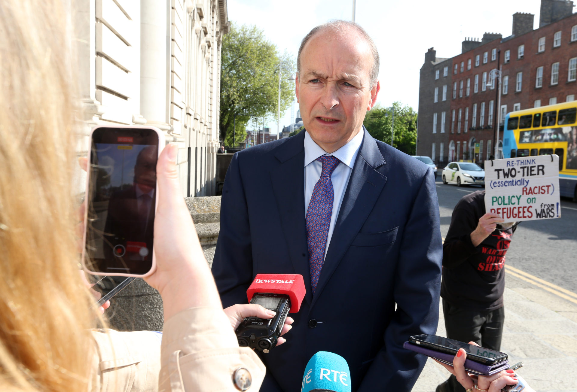 Fianna Fáil leader Micheal Martin on his way into Government Buildings