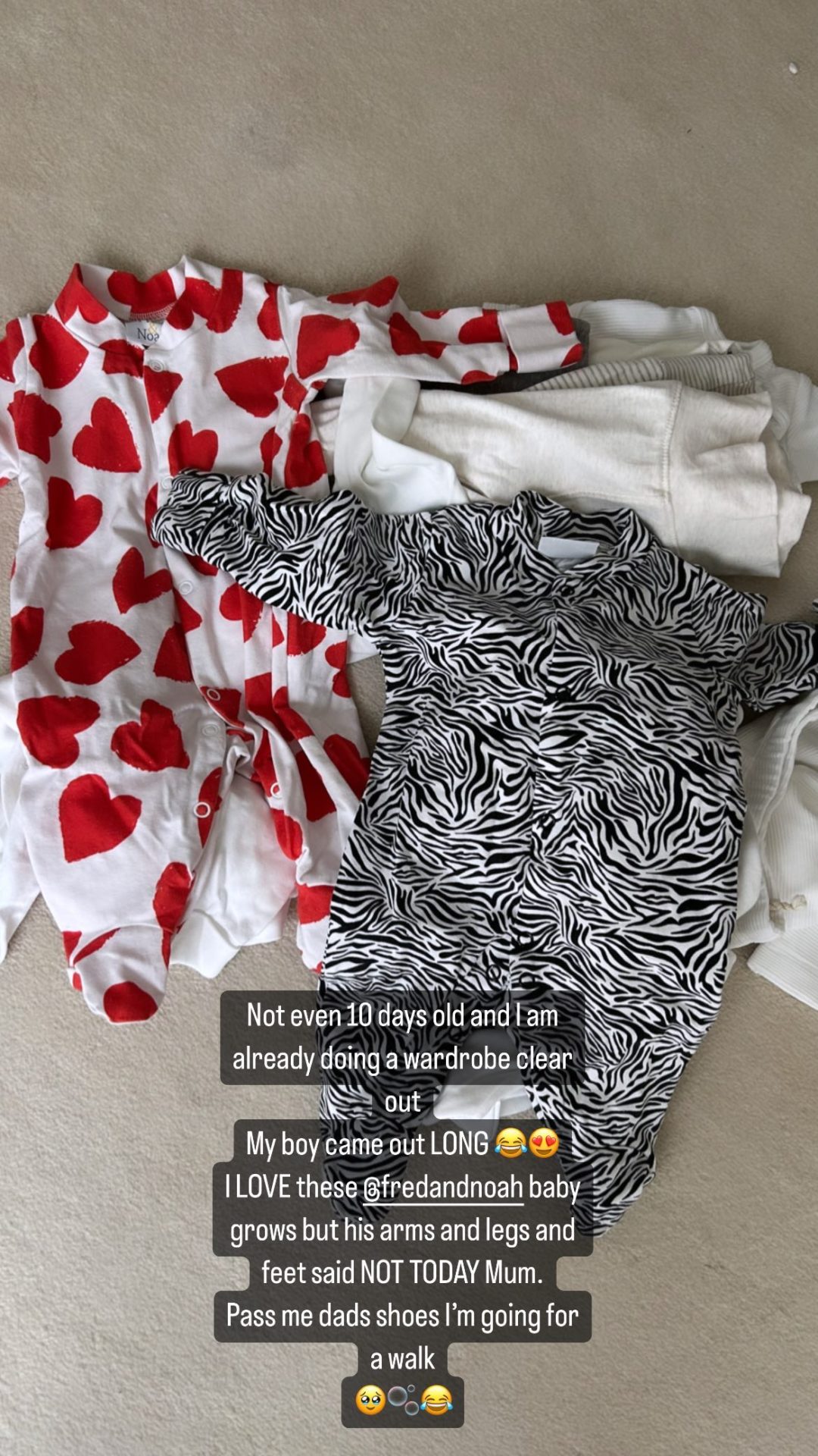 Jessie J shares babygrows on Instagram and writes that her son "came out LONG" and no longer fits in some clothes