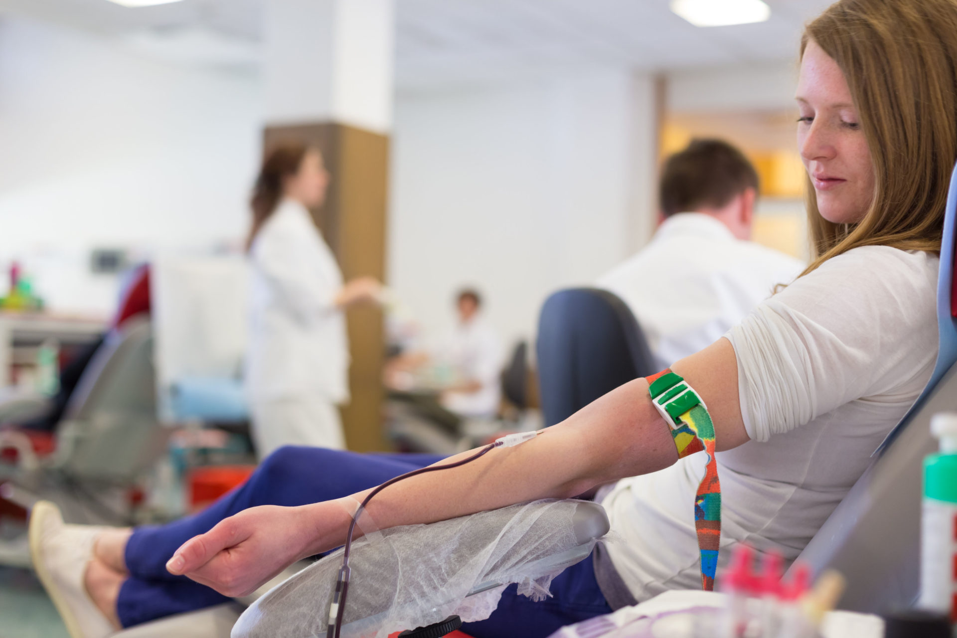 A blood donor making a donation