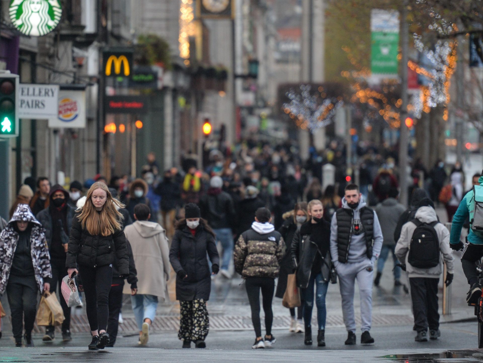 People walking on O'Connell Street in Dublin city centre in December 2020.