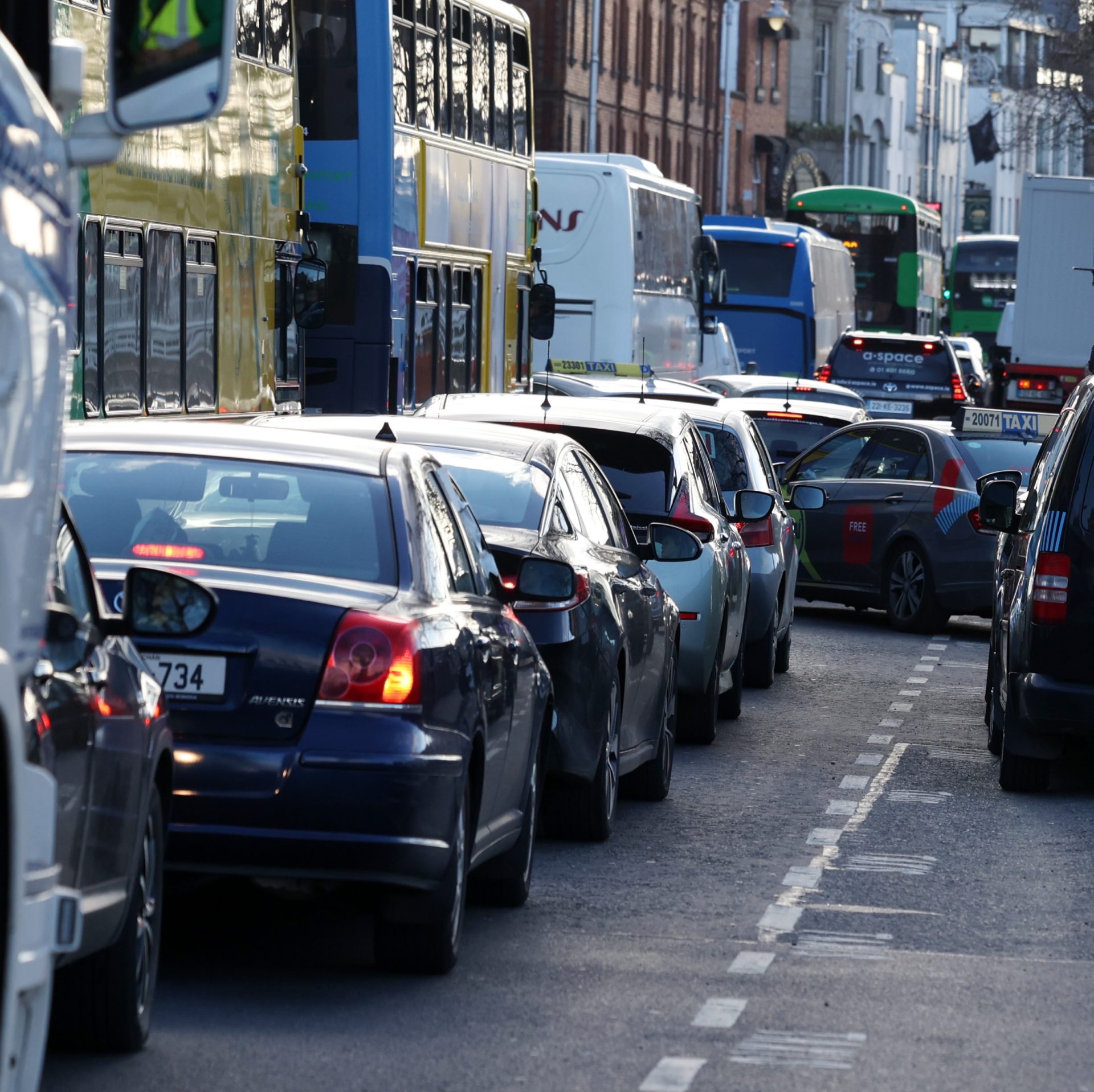 Traffic delays on the South Quays in Dublin city centre in March 2023.