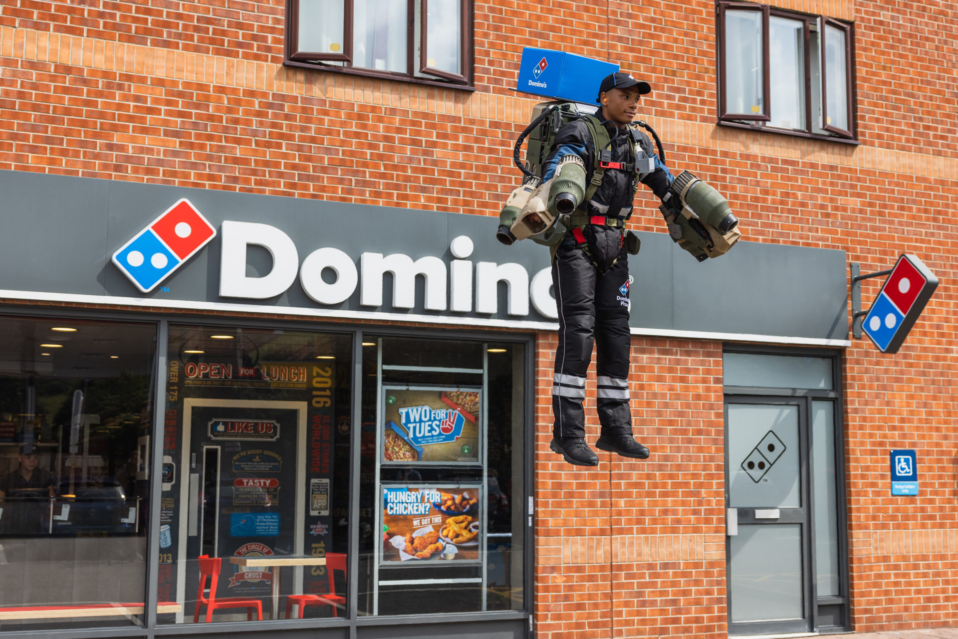 A Dominos delivery 'flyer' gets airborne in the UK