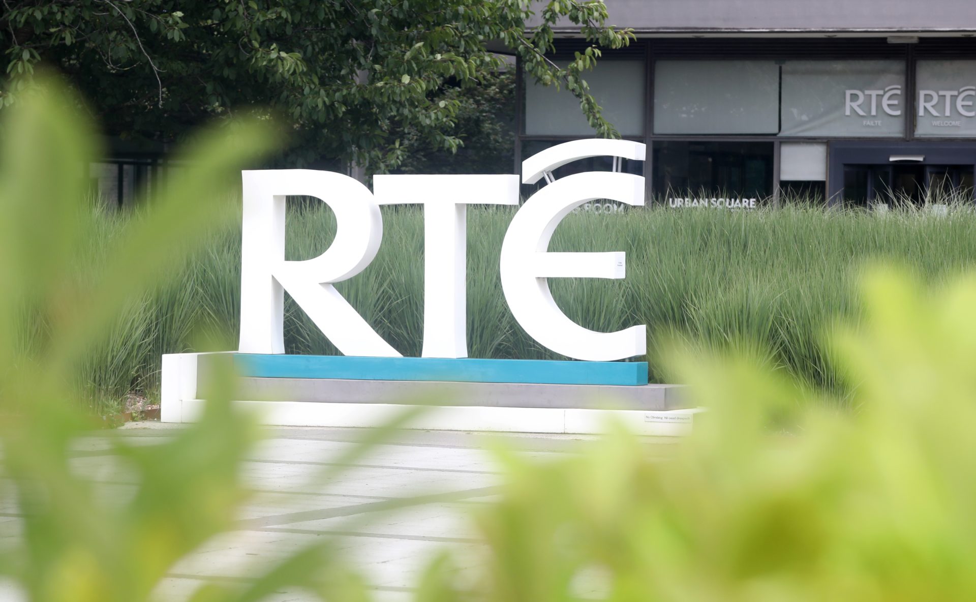 An RTÉ logo at the station's headquarters in Donnybrook, Dublin 4.