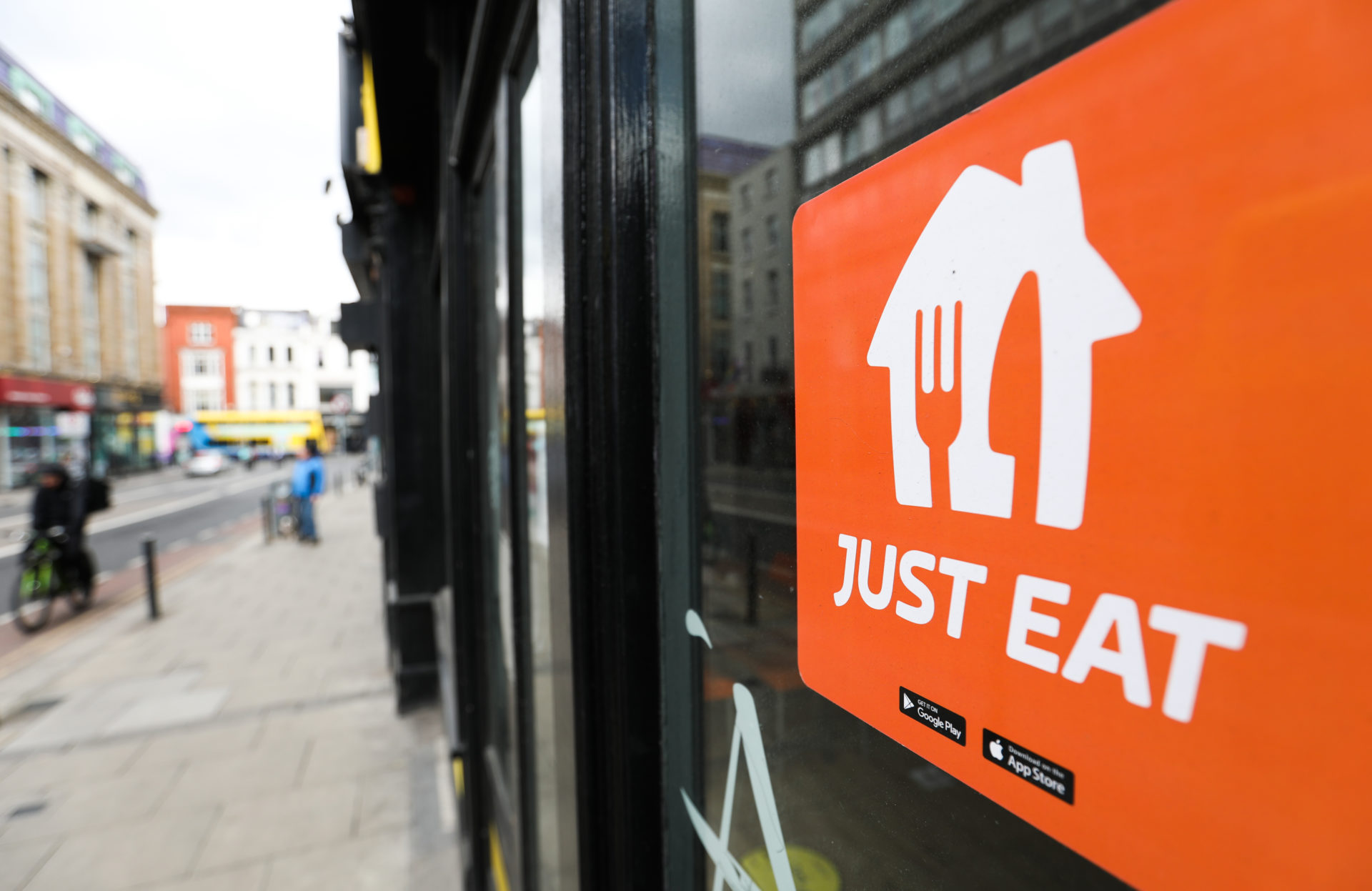 A Just Eat sign in Dublin city centre in April 2021