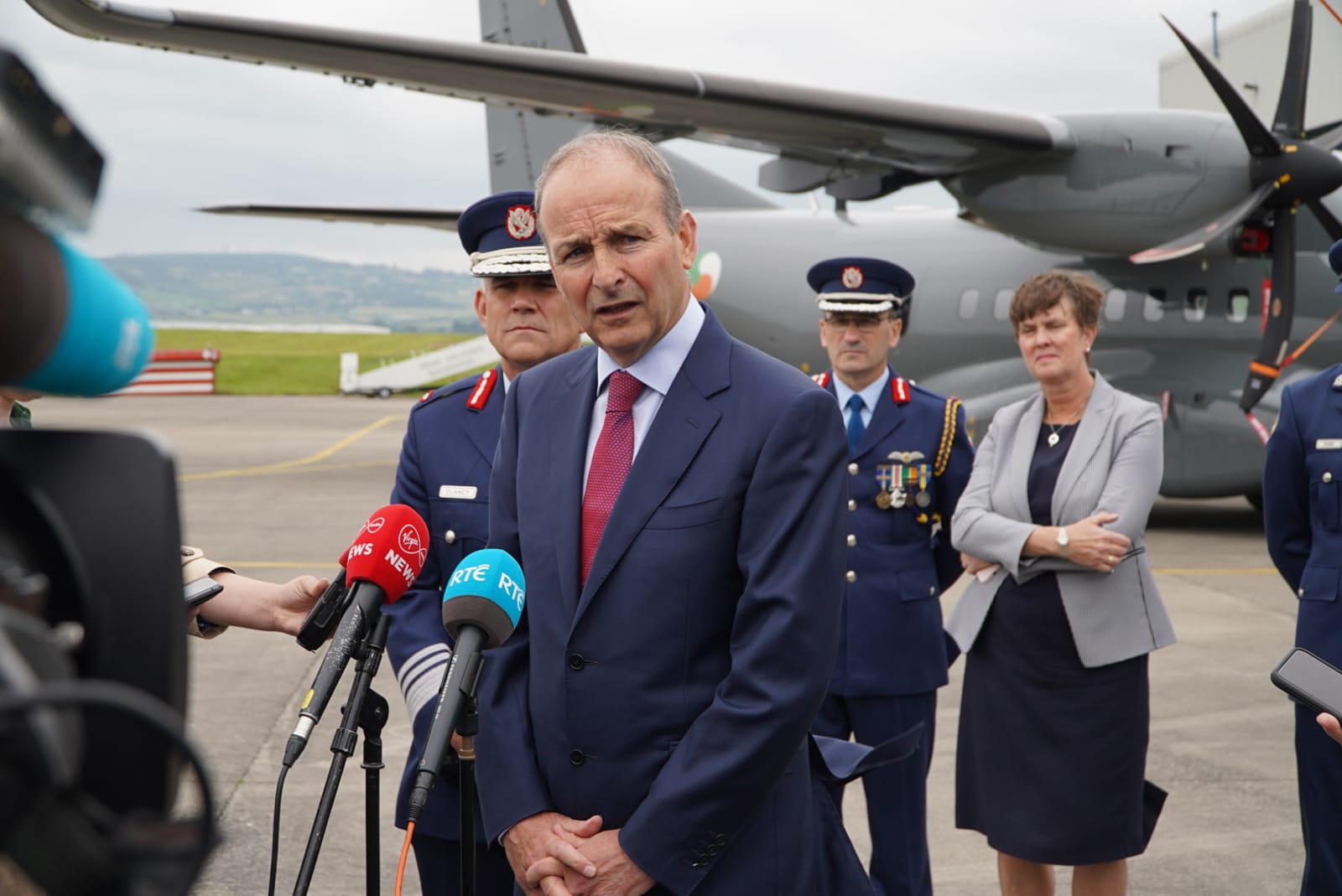 Tánaiste and Minister for Defence Micheál Martin welcomes the arrival of the first of two Airbus C295 Maritime Patrol Aircraft
