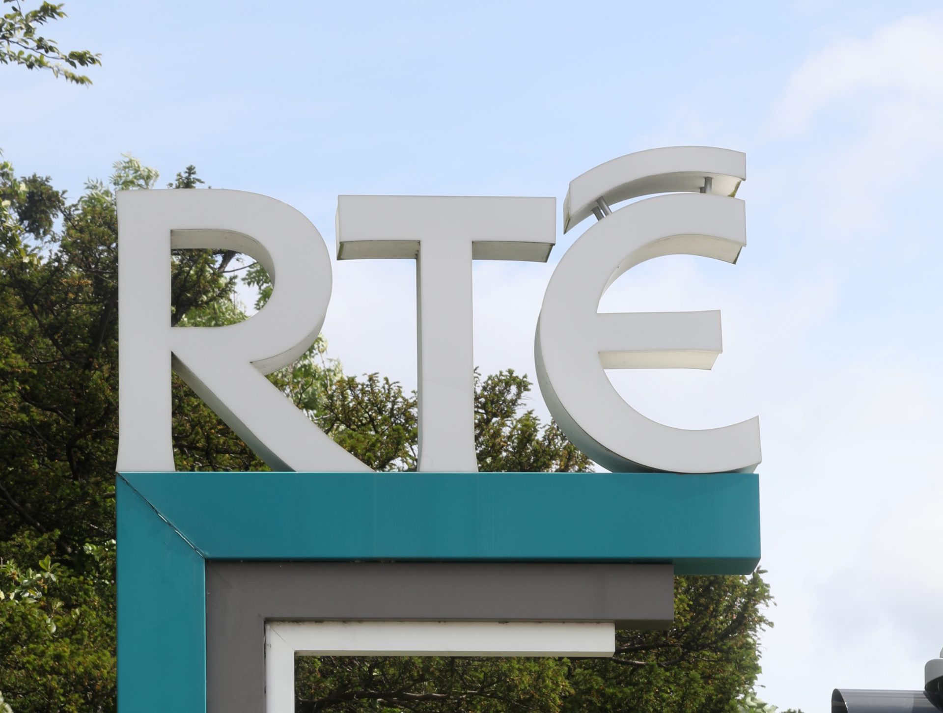 An RTÉ logo at the station headquarters in Donnybrook, Dublin 4.