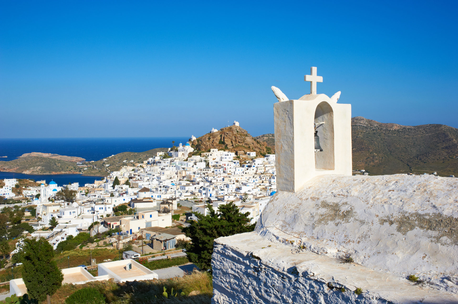 Greece, Cyclades, Ios island, church near Chora