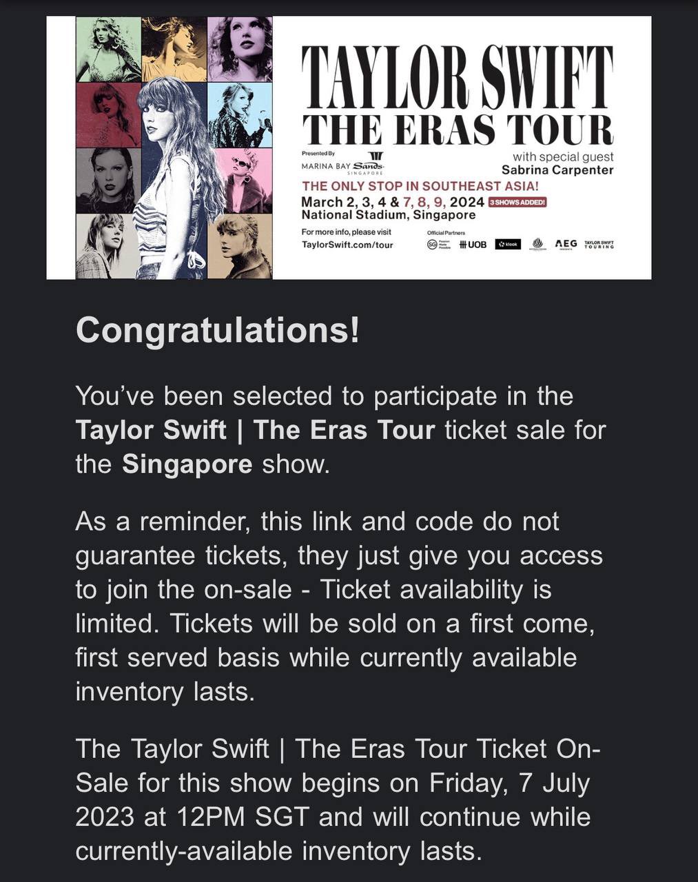 Taylor Swift Era's Tour email