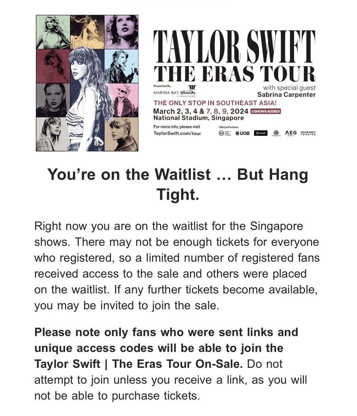 Taylor Swift Era's Tour email