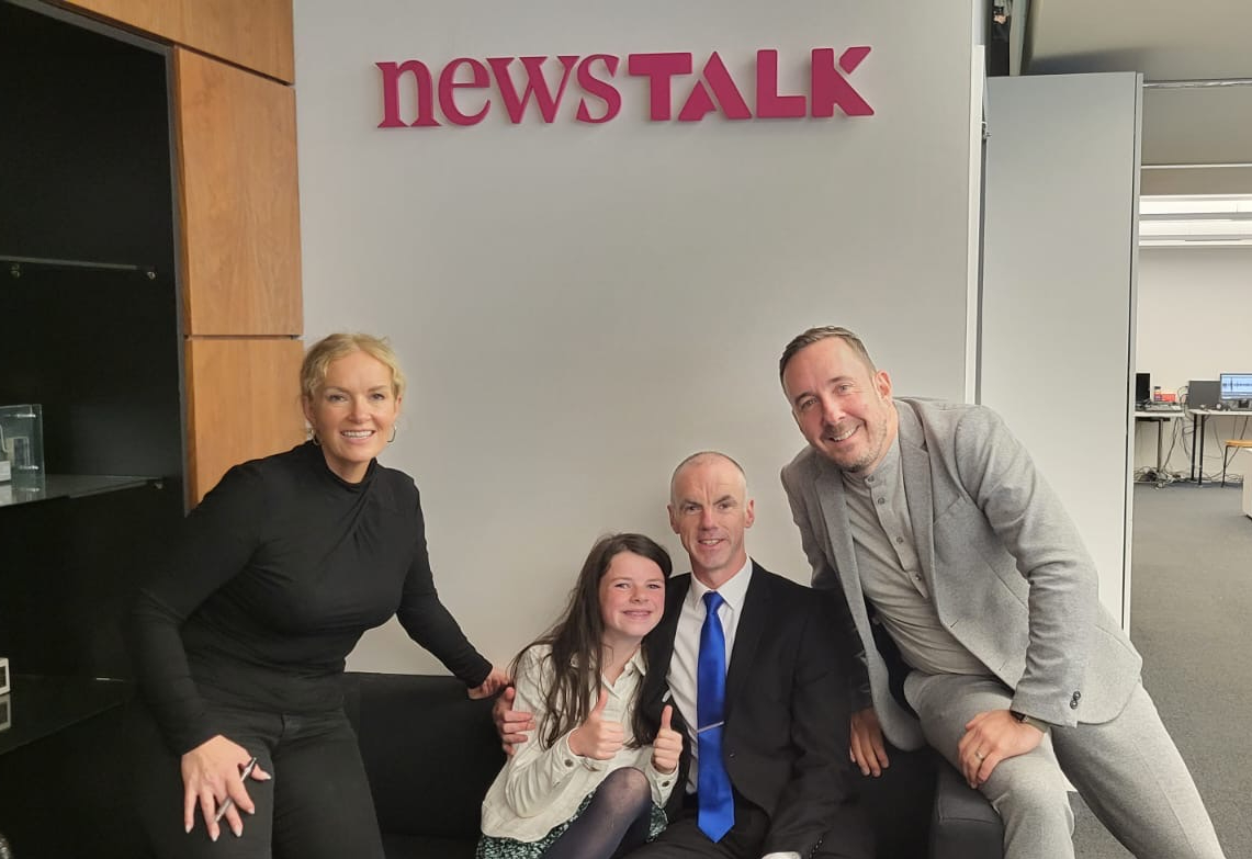 Tipperary schoolgirl Cara Darmody with her father Mark and Newstalk Breakfast presenters Ciara Kelly and Shane Coleman.