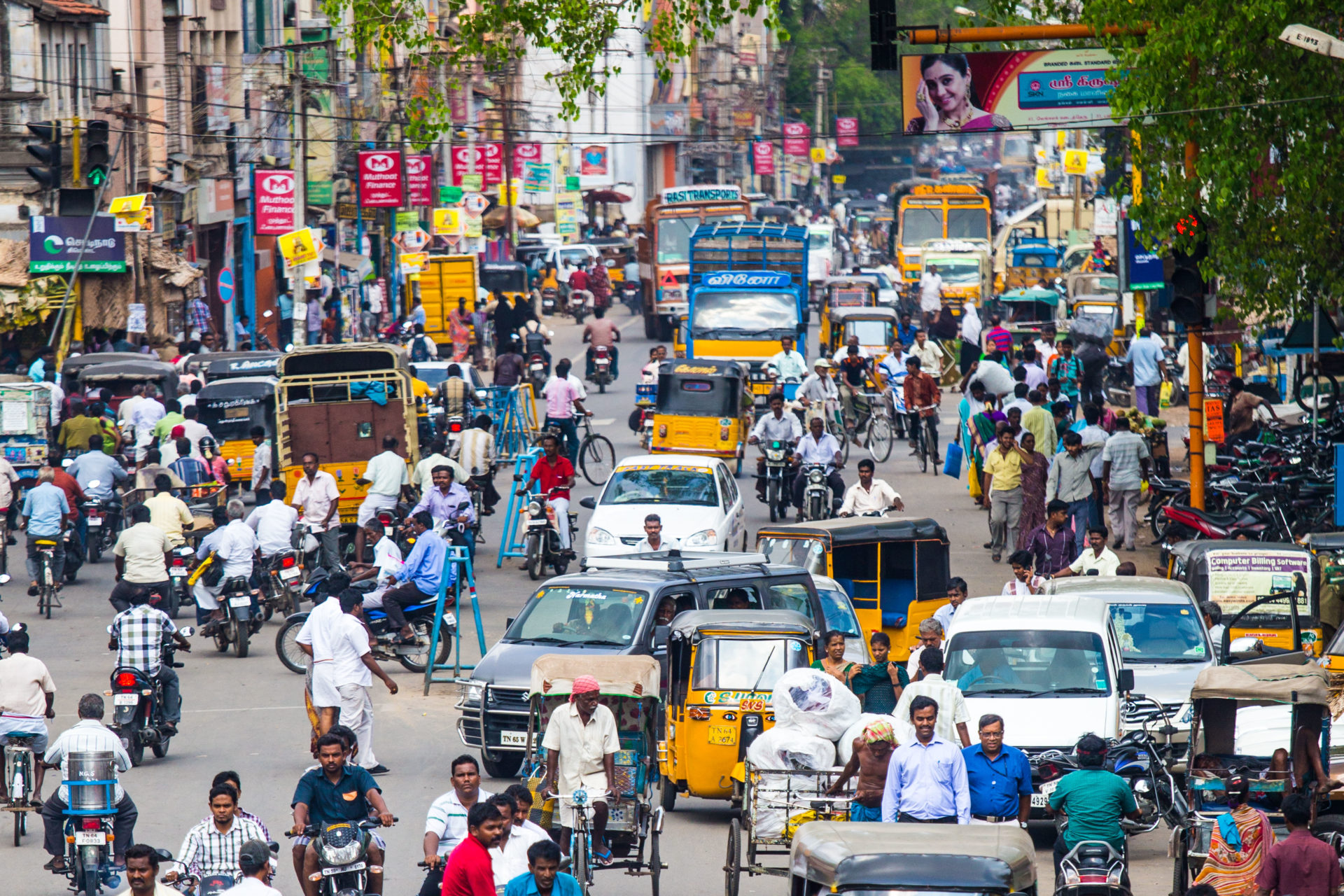 Busy street in Madurai, India (