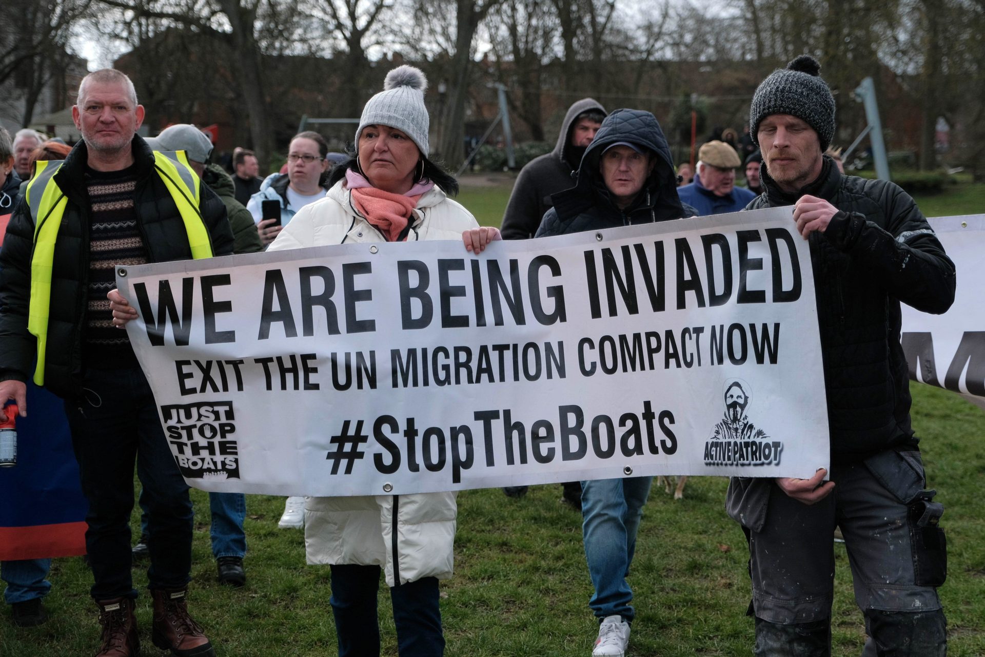 British protesters demonstrating against the amount of asylum seekers arriving to the UK in boats