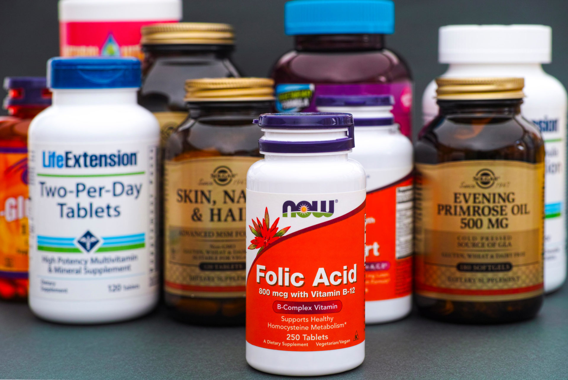 A selection of mineral and vitamin supplements, including folic acid. Image: Ekaterina Minaeva / Alamy Stock Photo 