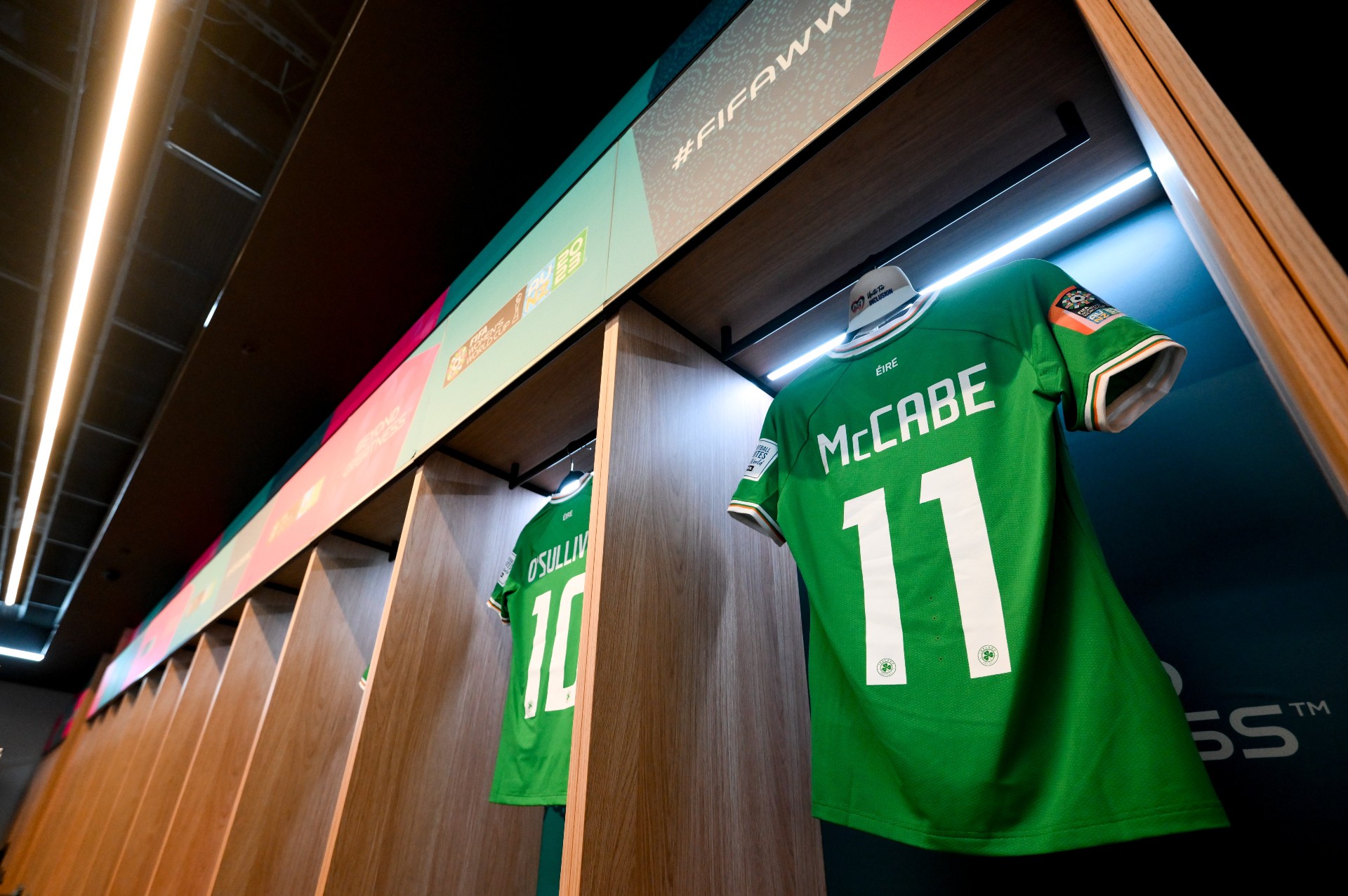 Katie McCabe’s jersey hangs in the Republic of Ireland dressing room, 20-07-2023. Image: Stephen McCarthy/Sportsfile