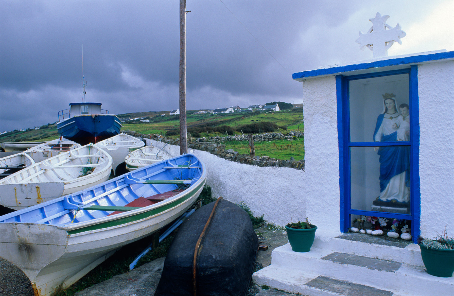Magheraroarty Pier with chapel near Gortahork, County Donegal