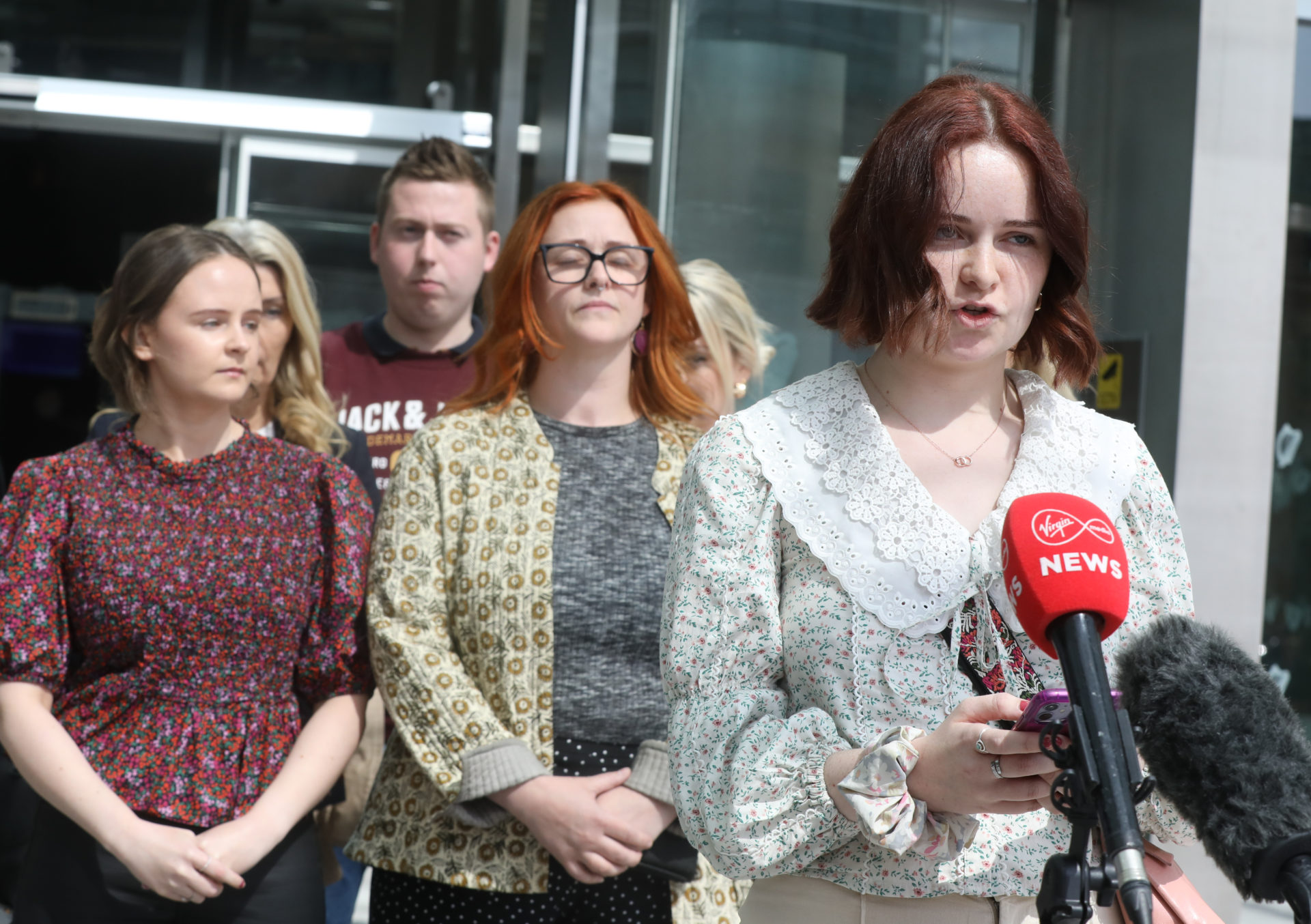 Karen Harkin speaks outside the Criminal Courts of Justice after her father Michael Carter was sentenced to 10-and-a-half years in prison
