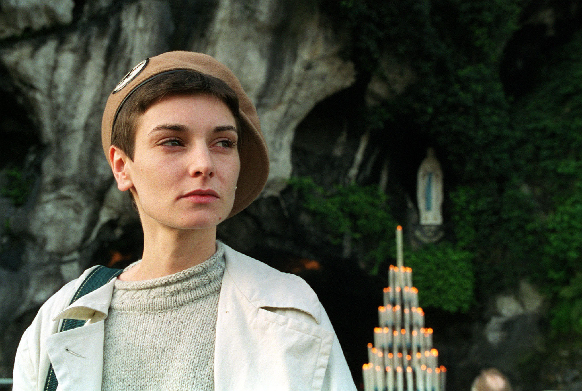 Sinéad O'Connor at Lourdes in France in 1999, where she was ordained as a priest in the Latin Tridentine Church and adopted the name Mother Bernadette Mary O'Connor.