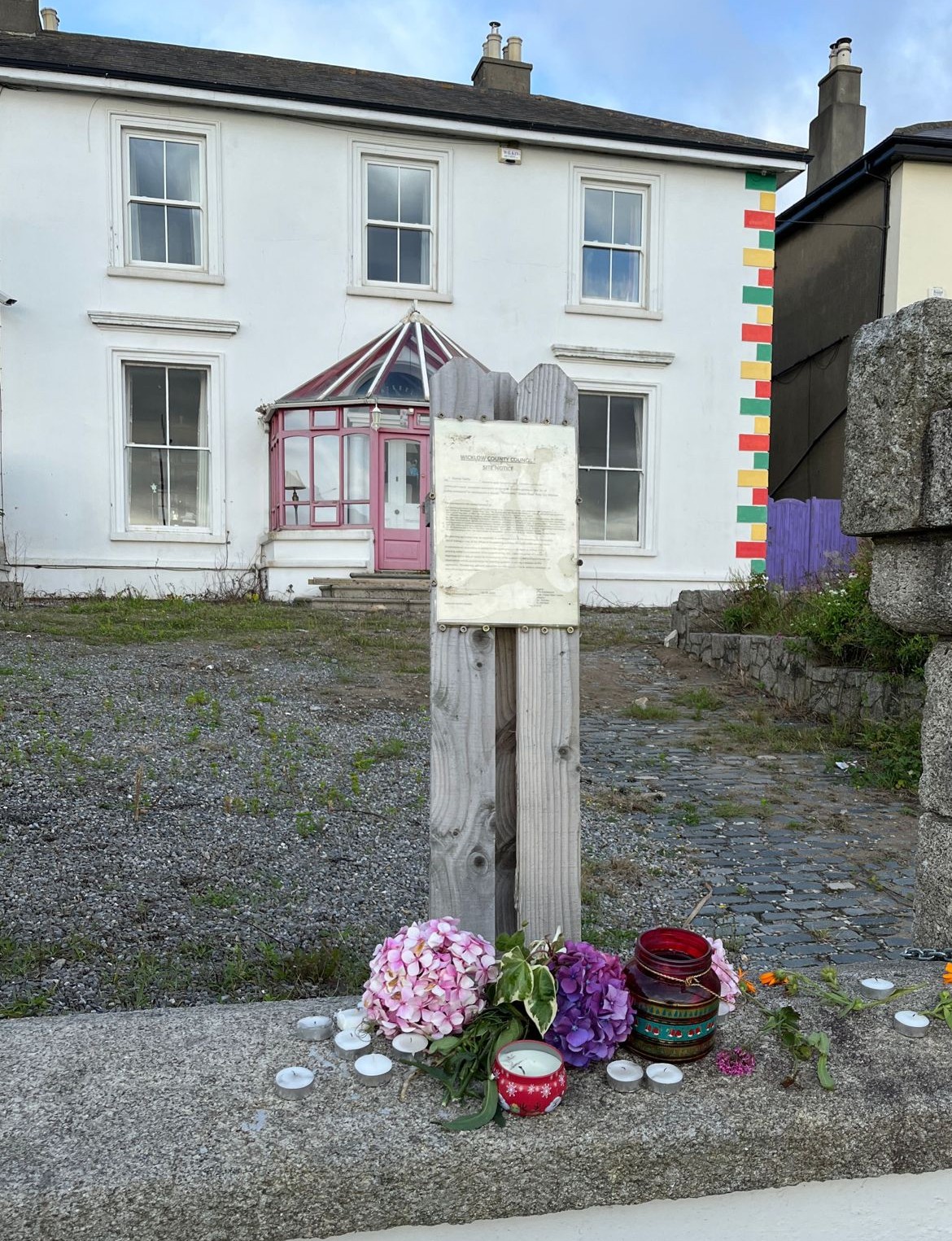 Tributes to Sinéad O’Connor left outside her former home in Bray. 