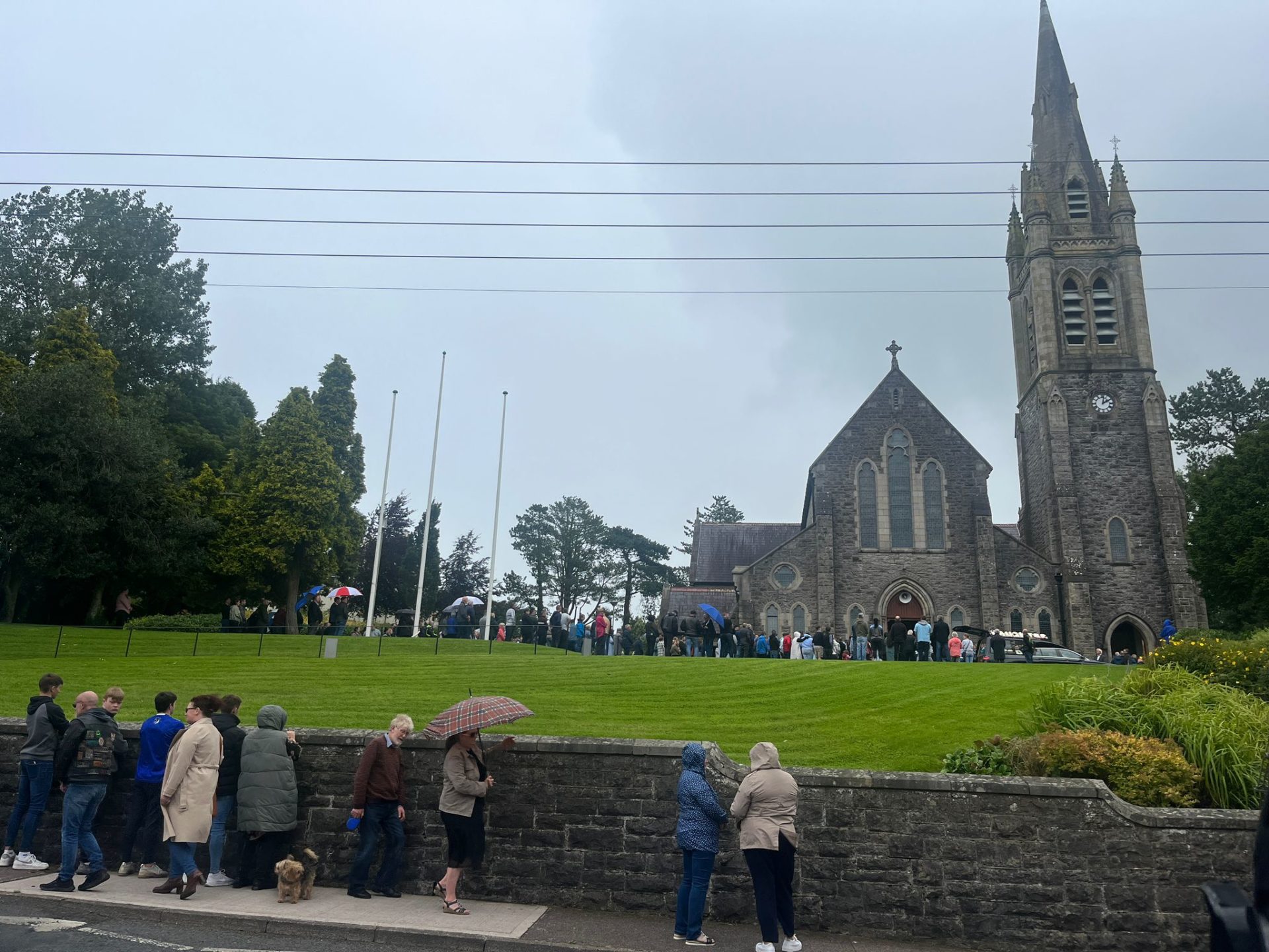 Mourners gather for Kiea McCann’s funeral at Sacred Heart Chapel in Clones