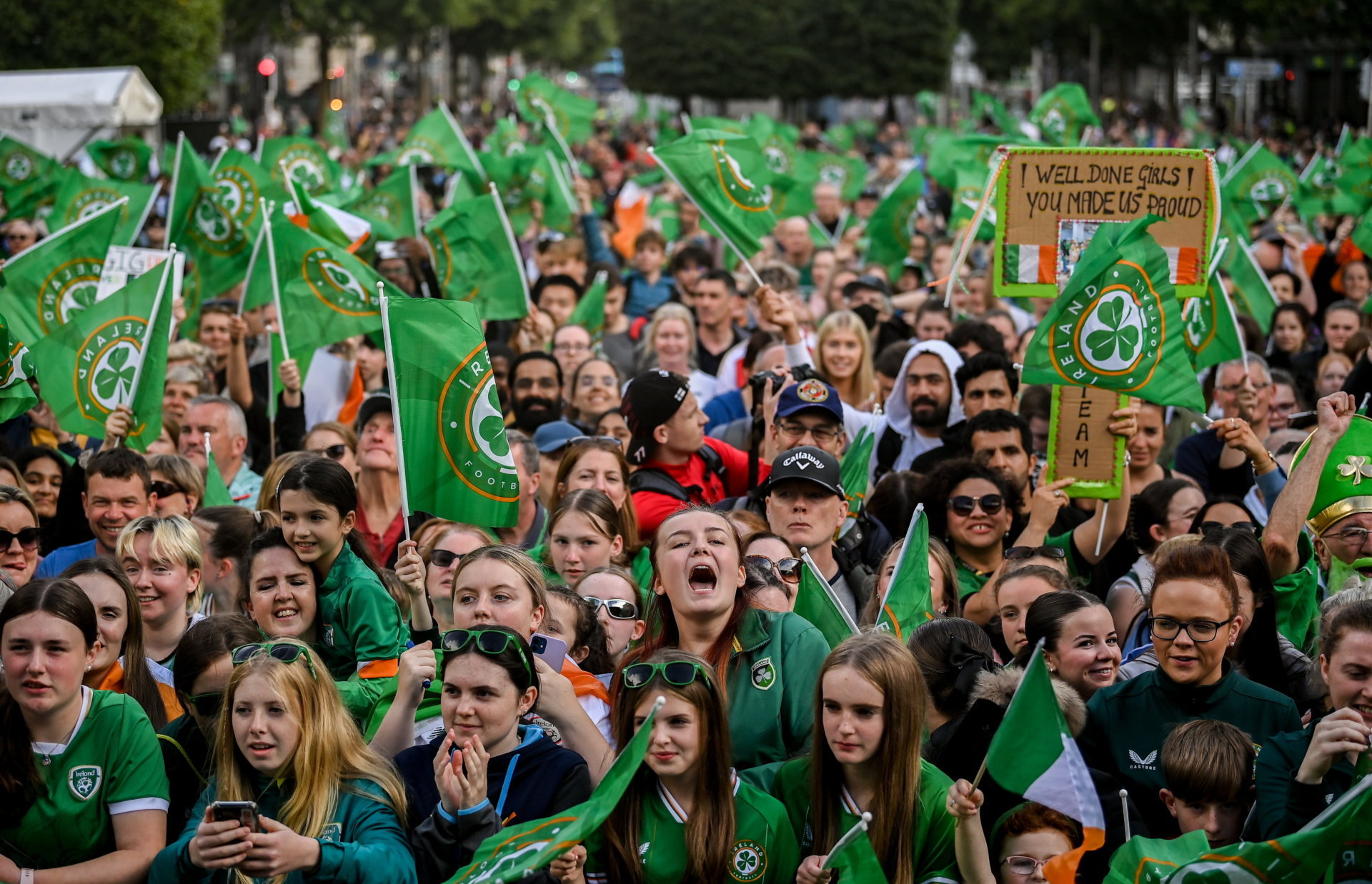 epublic of Ireland supporters during homecoming event on O'Connell Street in Dublin following the FIFA Women's World Cup