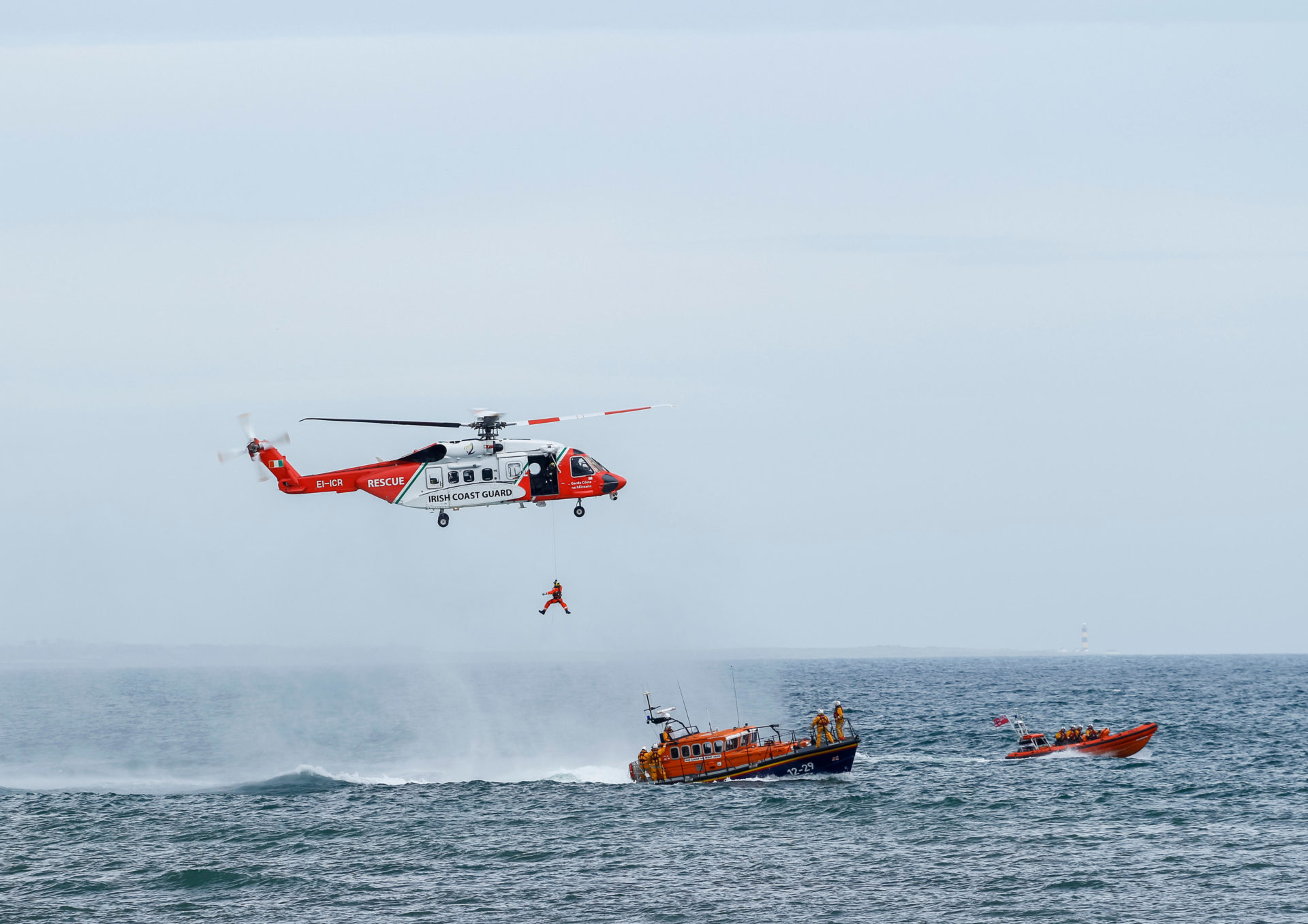 Irish Coast Guard Helicopter in exercise with RNLI Lifeboat