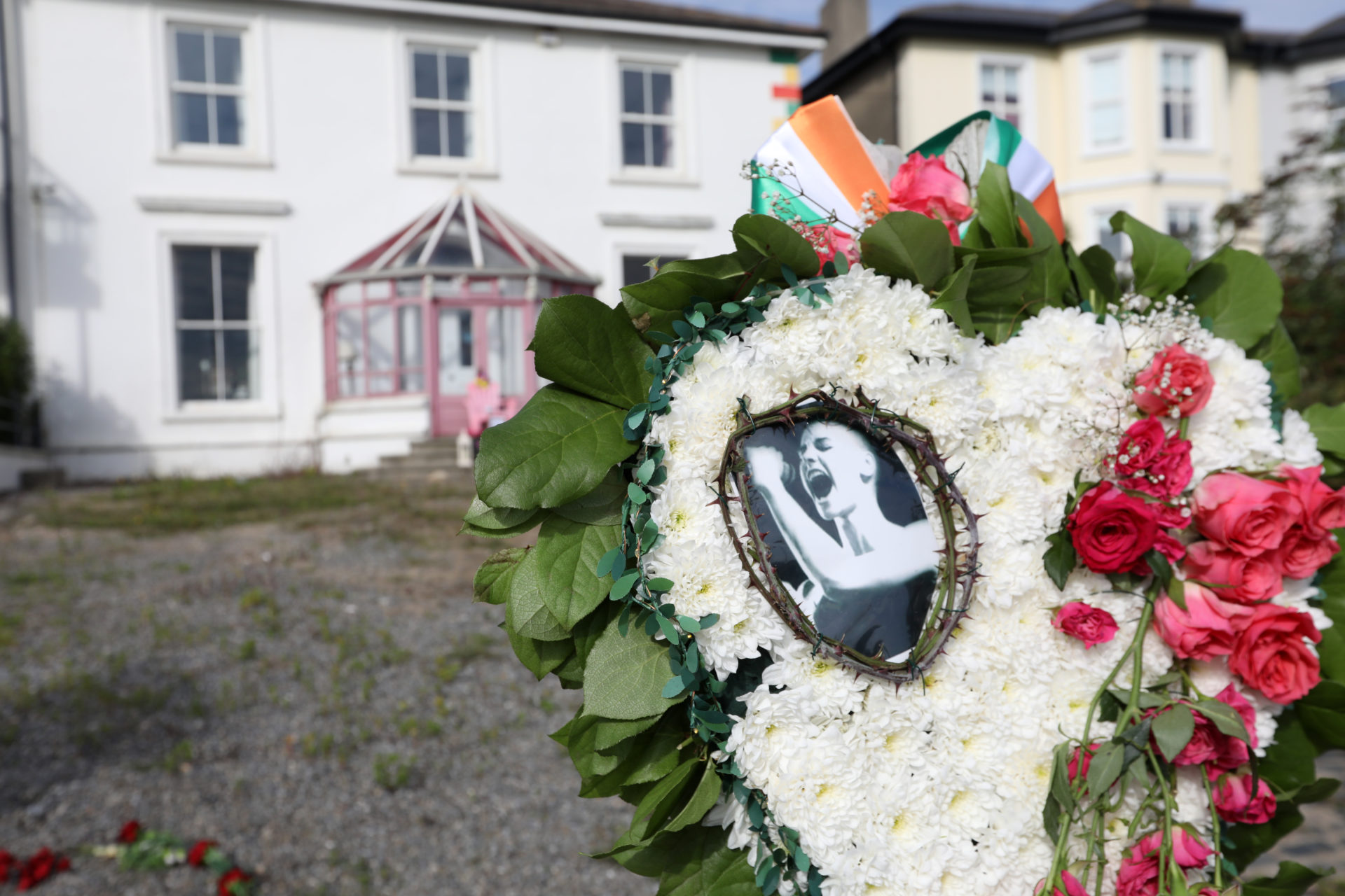 Flowers are left outside Sinead'O Connor's former home in Bray on the morning of her funeral.