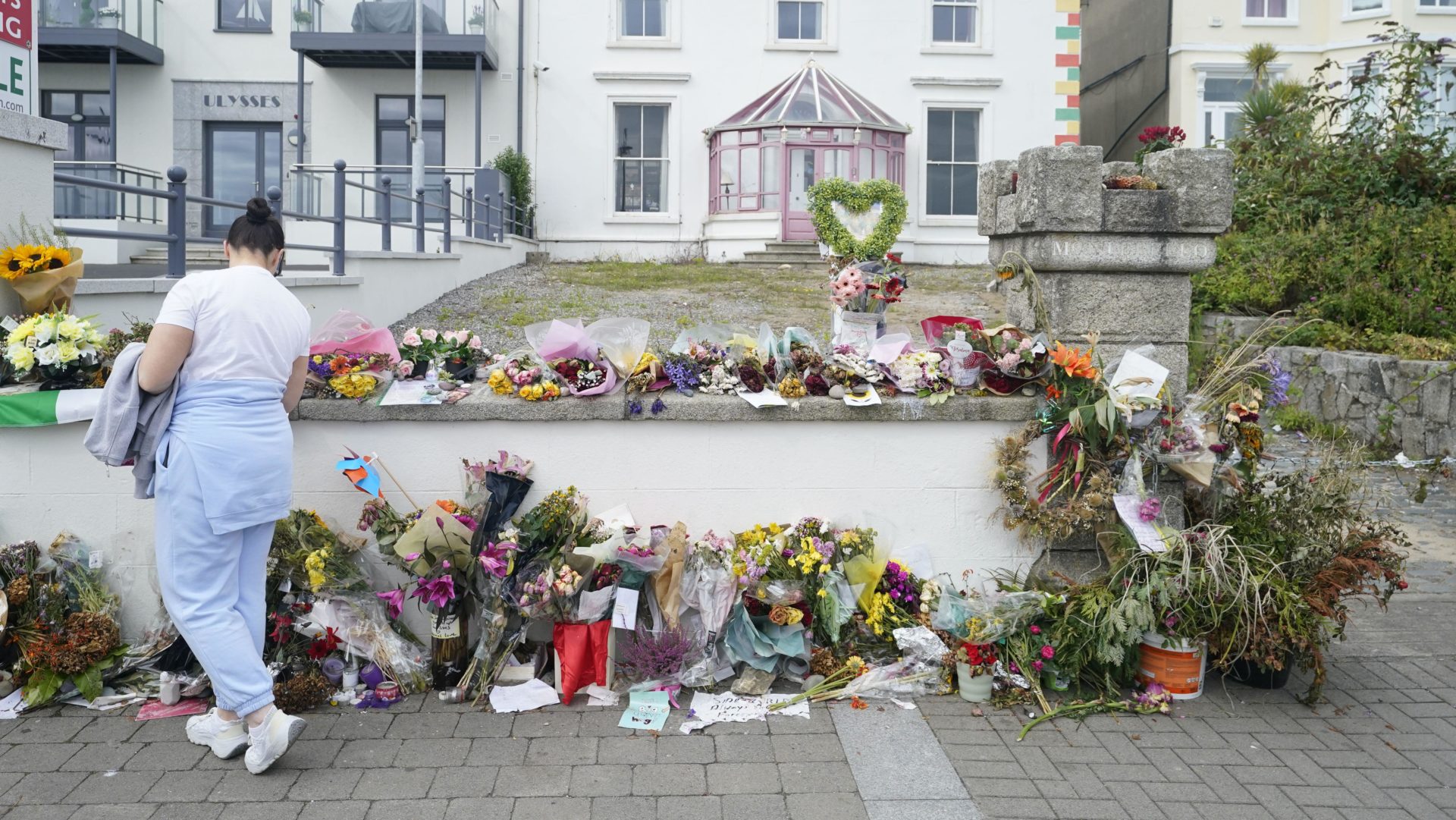 Flowers outside Sinead O'Connor's former home in Bray.