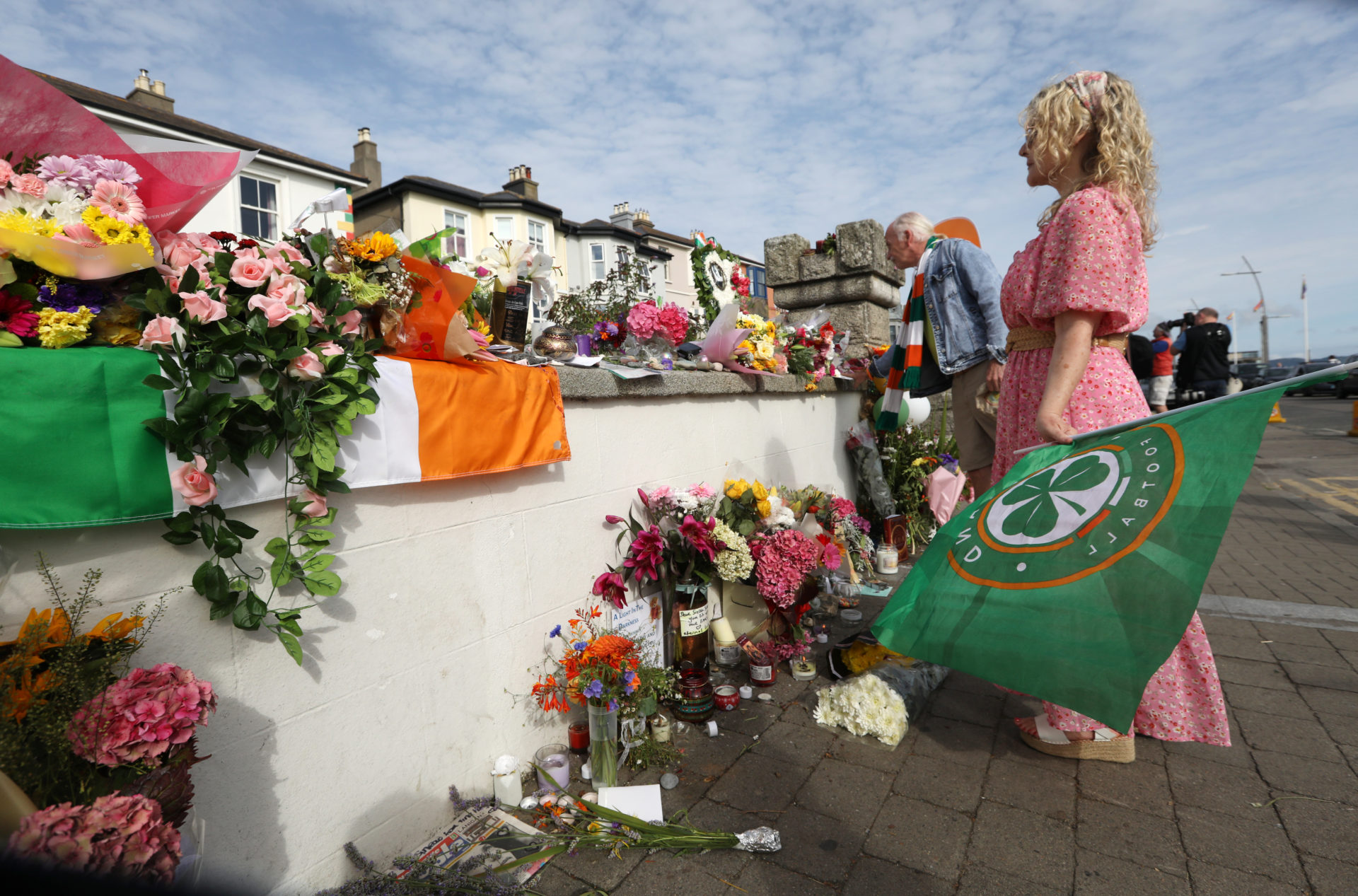 Flowers are left outside Sinead O’Connor's former home in Bray on the morning of her funeral