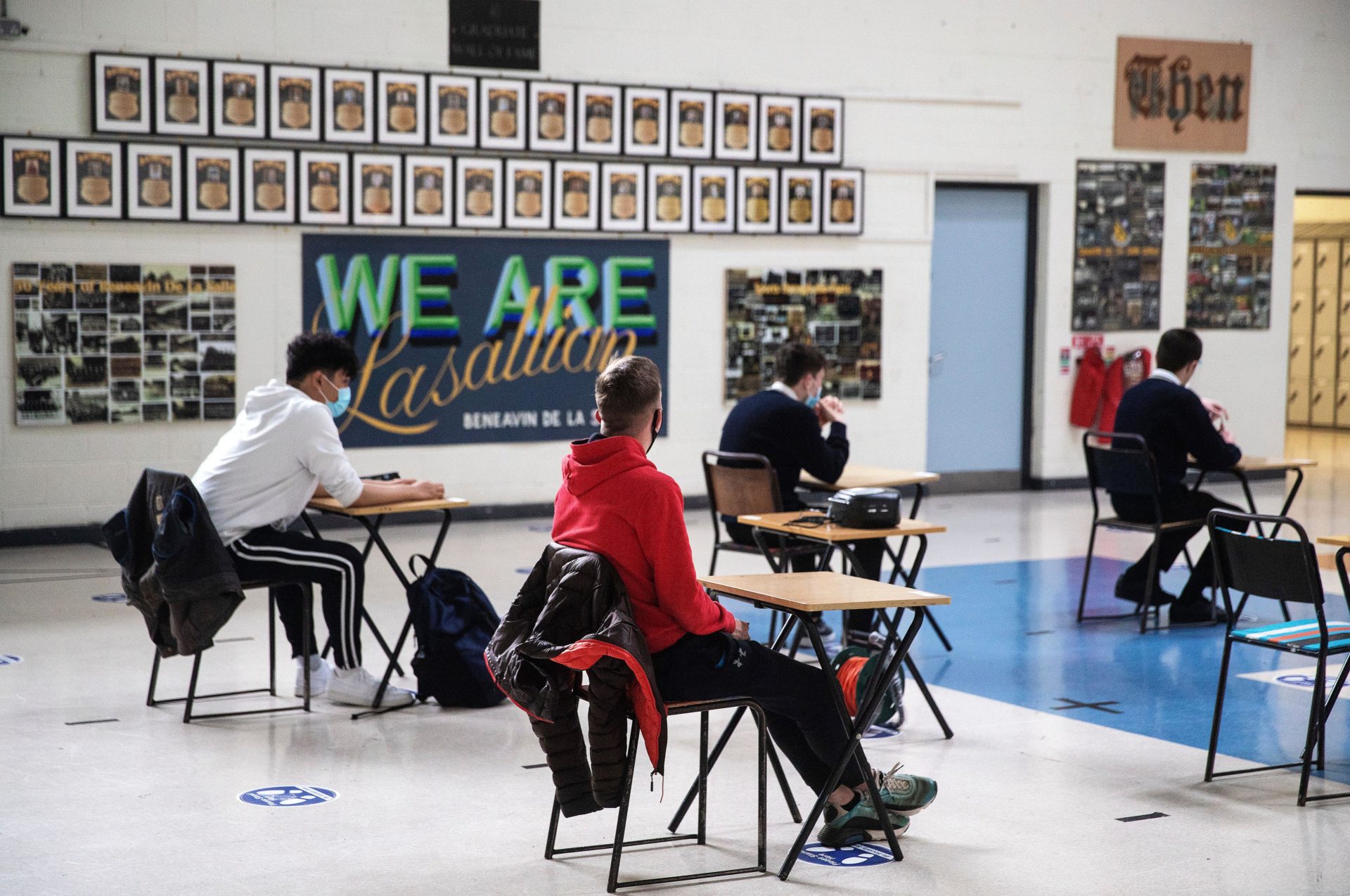 2G28N07 Pupils at Beneavin De La Salle College, Finglas, await the start of their exams as this year's Leaving Certificate examinations got under way in schools around the country today. Students have been given a choice between exams, accredited grades or both. Picture date: Wednesday June 9, 2021.
