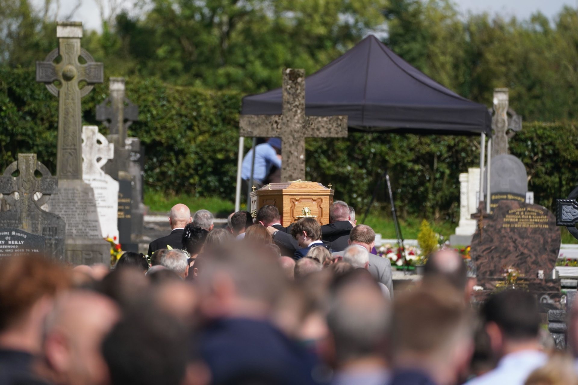 The coffin of Brendan Wall is carried from the Church of St Brigid in Grangegeeth, County Meath