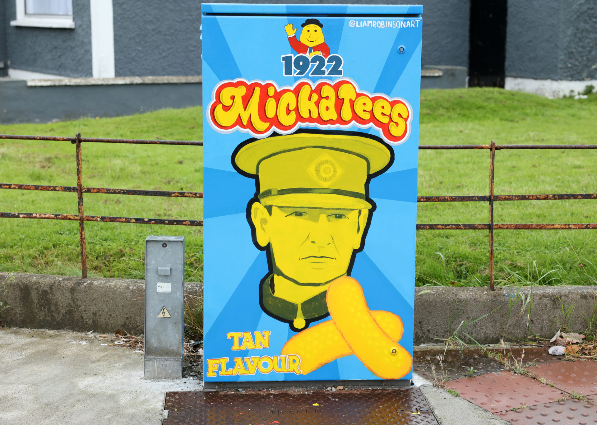 The mural on an electrical box at Glasnevin Avenue in Dublin depicting Michael Collins