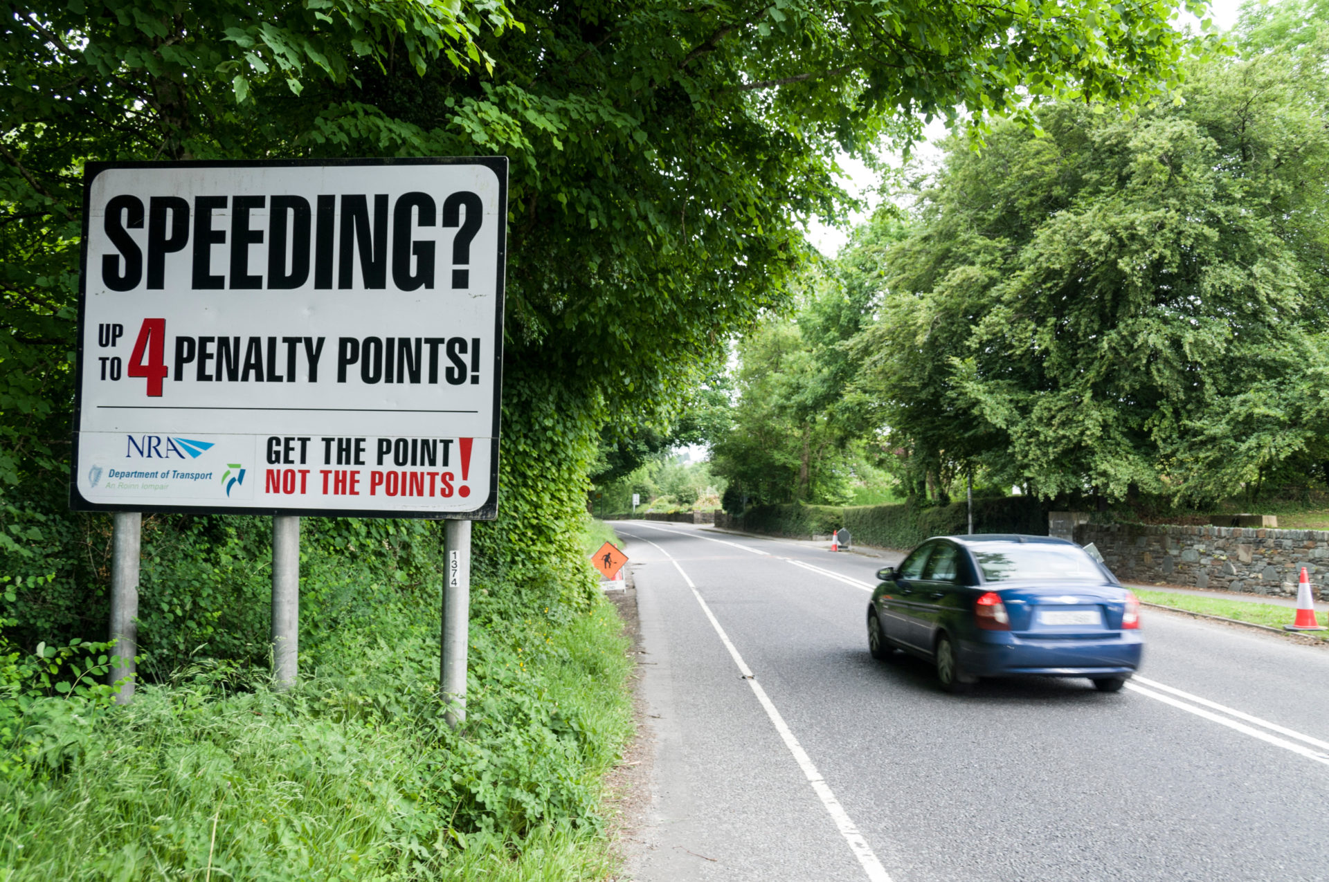 A motorist speeding warning road sign on the Ring of Kerry tourist route