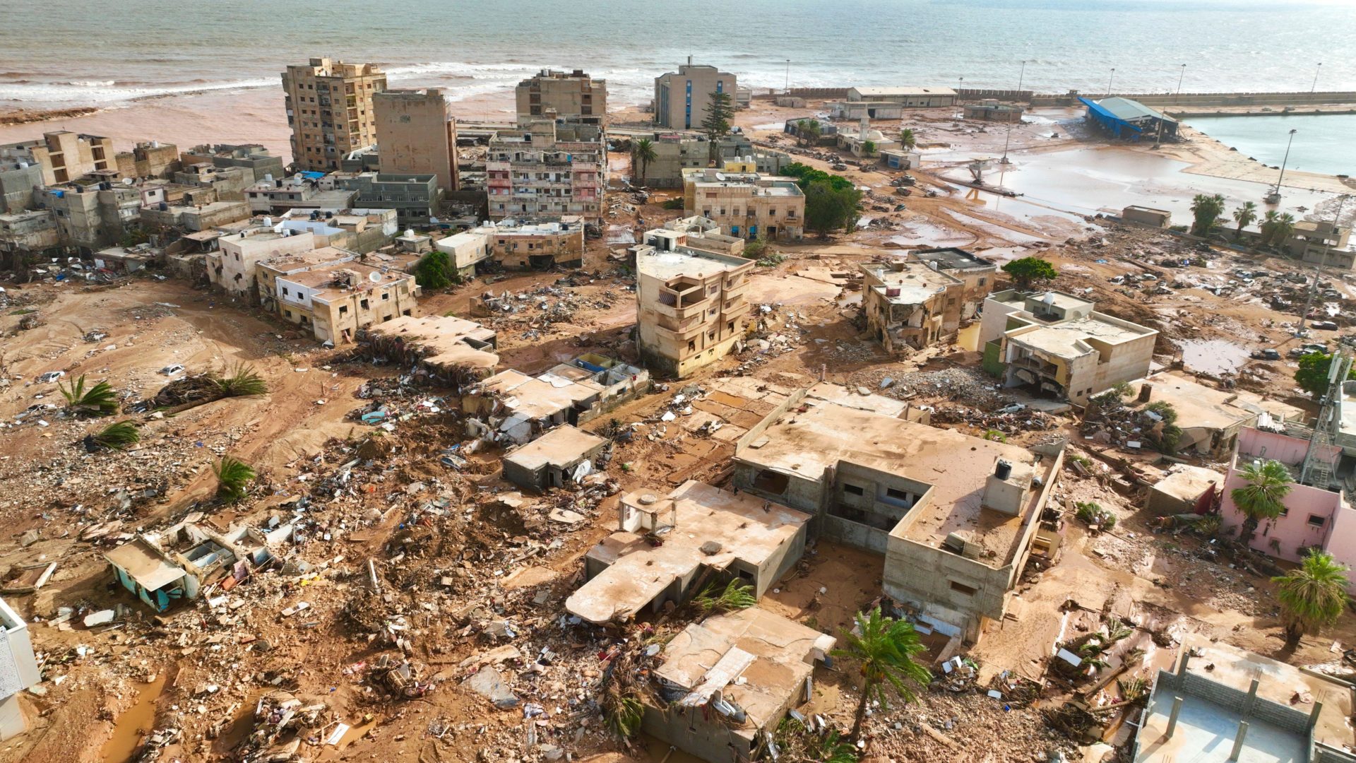 2RTCWCP A general view of the city of Derna is seen on Tuesday, Sept. 12., 2023. Mediterranean storm Daniel caused devastating floods in Libya that broke dams and swept away entire neighborhoods in multiple coastal towns, the destruction appeared greatest in Derna city. (AP Photo/Jamal Alkomaty)