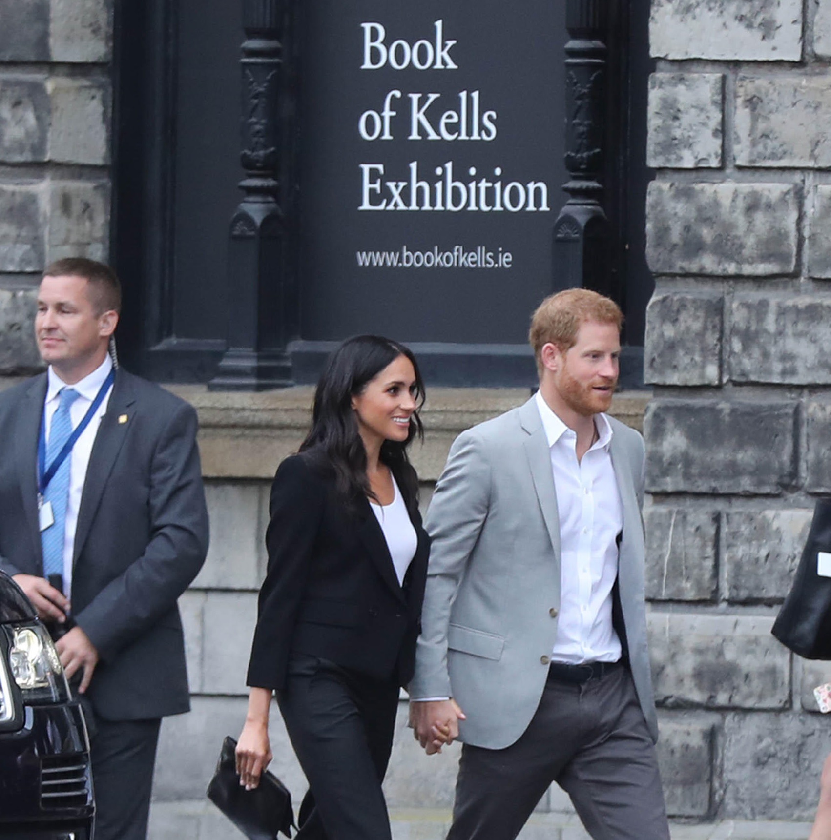  Britain's Prince Harry and Meghan Markle arrive at the Book of Kells exhibition at Trinity College during their visit to Dublin in July 2018