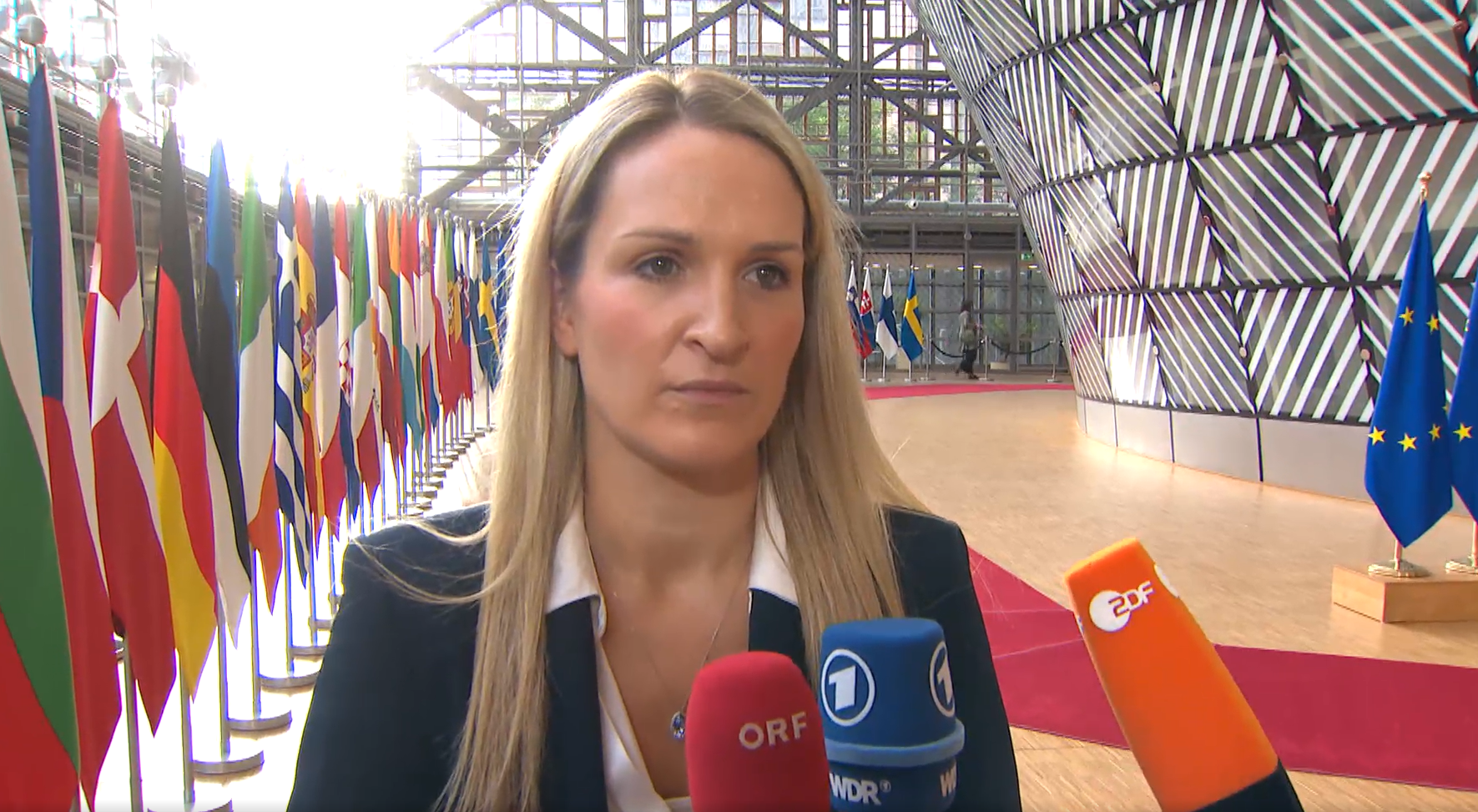 Justice Minister Helen McEntee speaking to the media ahead of an EU Justice and Home Affairs Council in Brussels. 