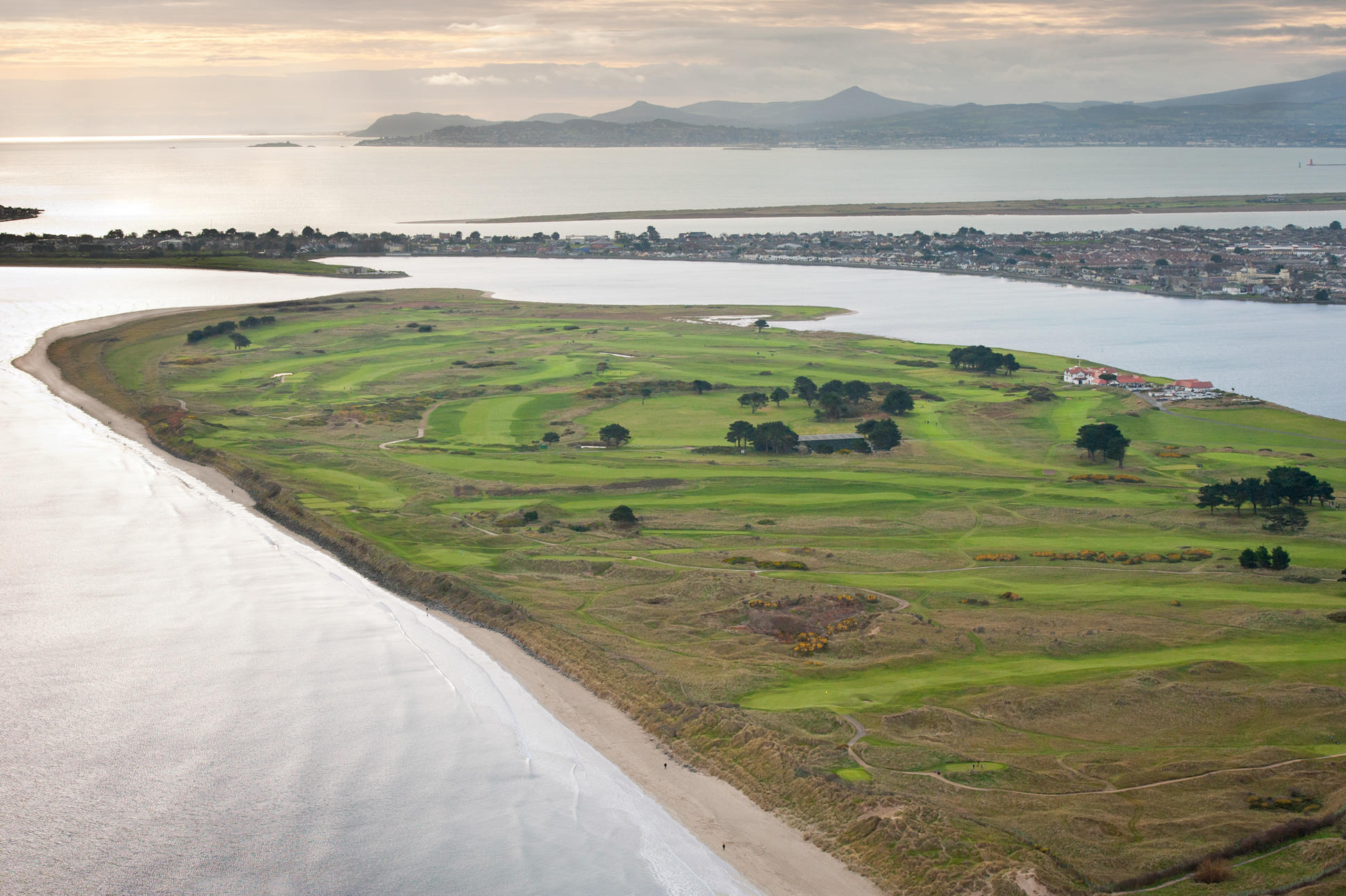 Aerial View of Portmarnock Golf Club and peninsula.