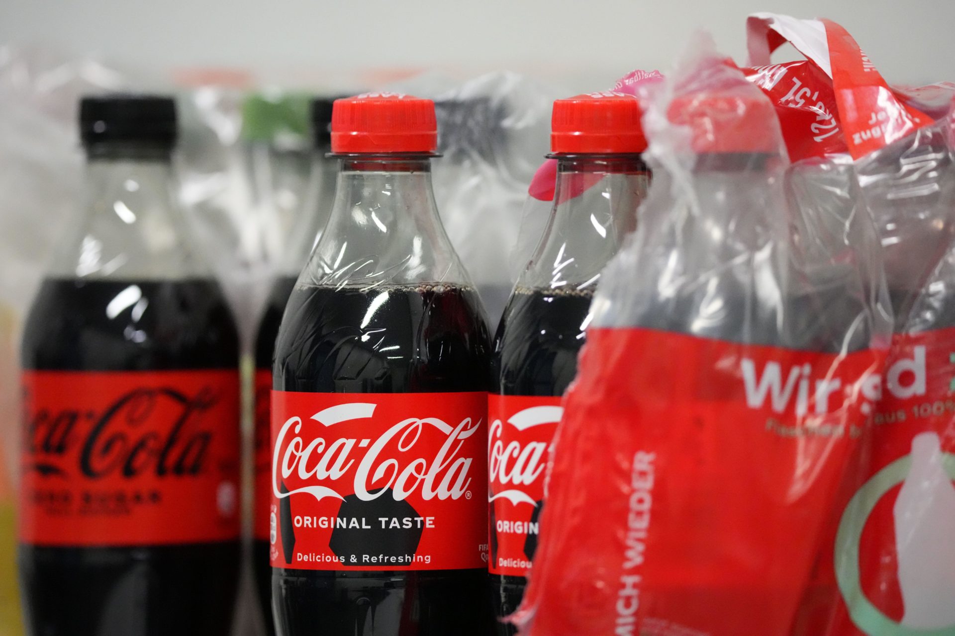 Small bottles of Coca Cola and Coke Zero stand on a table, 5-11-22. 