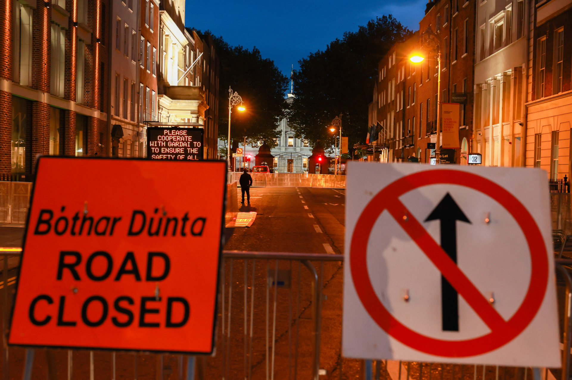 A Garda barrier near Leinster House ahead of the Budget 2024 announcement