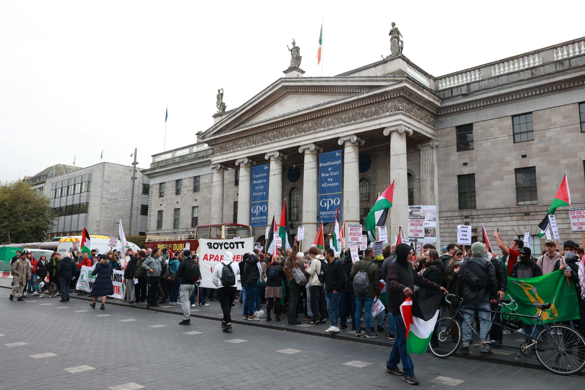 Groups outside the GPO in Dublin city centre at a 'Stand with Palestine' rally on October 11th 2023, as the Israel–Hamas war continues