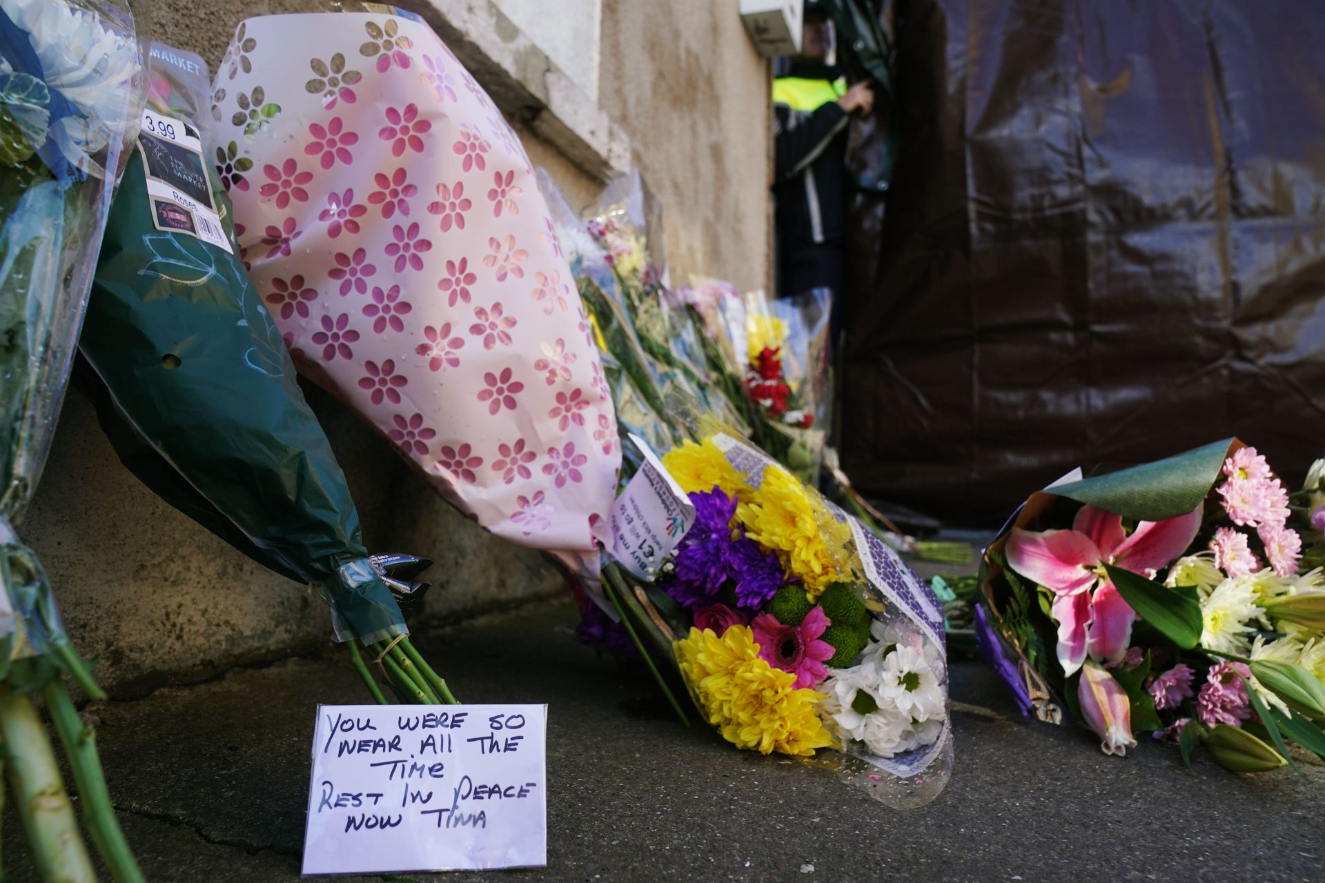 Flowers and messages left near to the scene where Tina Satchwell’s remains were discovered in Youghal