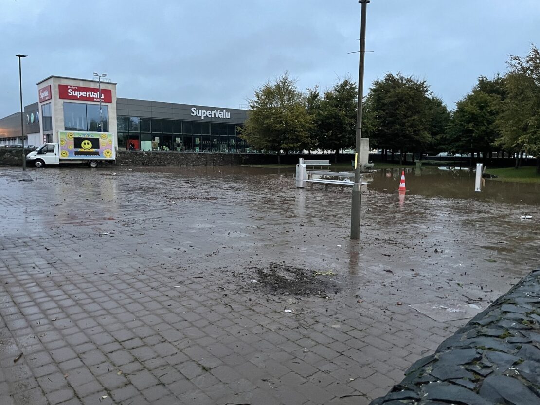 An area flooded in front of SuperValu in Midleton, Co Cork on October 19th 2023
