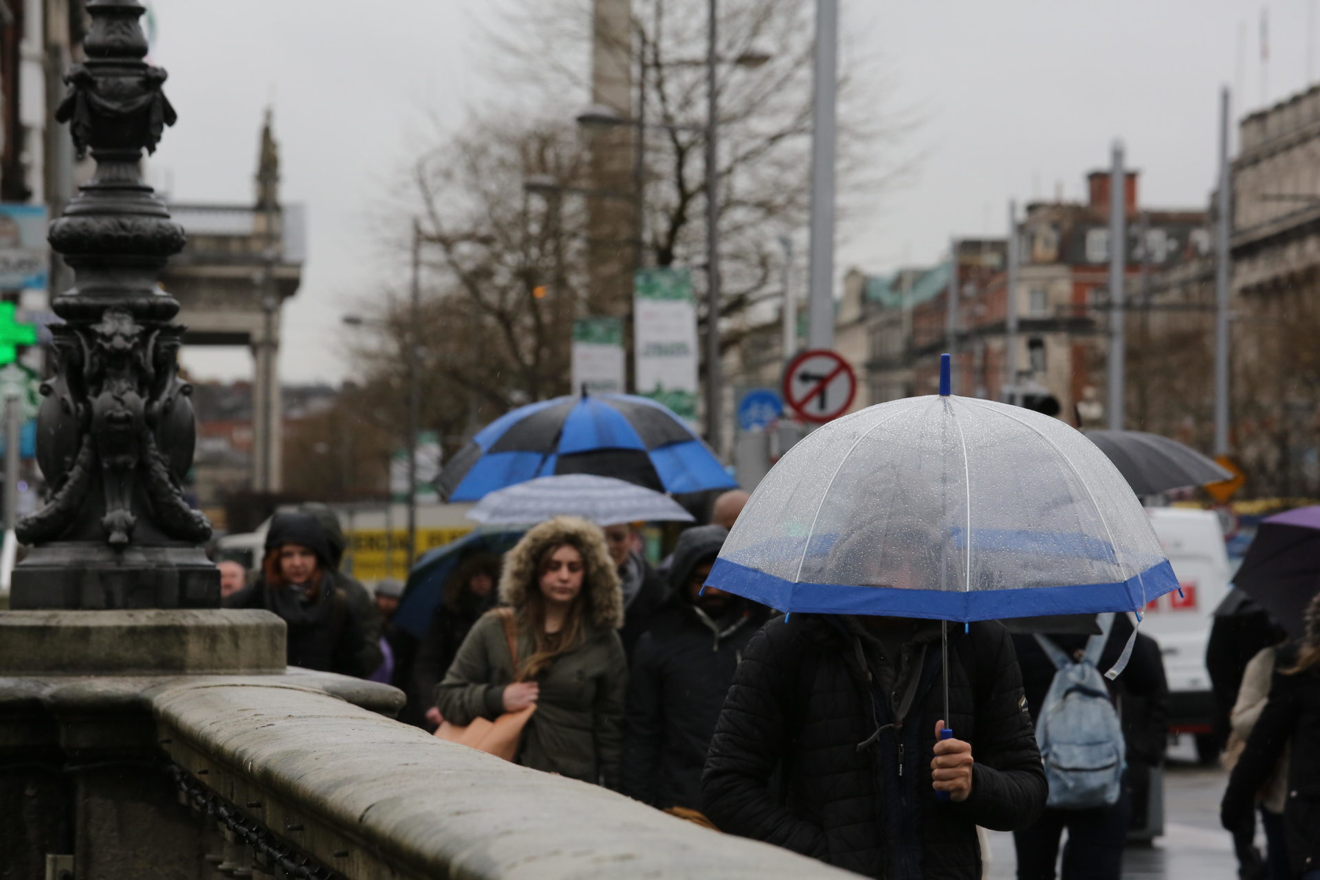 2A92HJD A rainy day in Dublin as umbrella come out against the latest wet weather.